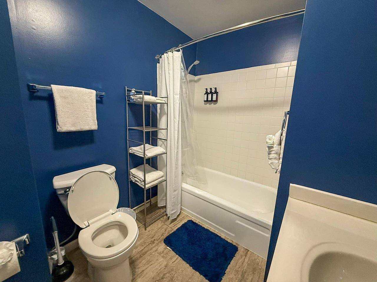 Second bathroom offers a shower and tub combo, toilet and vanity.