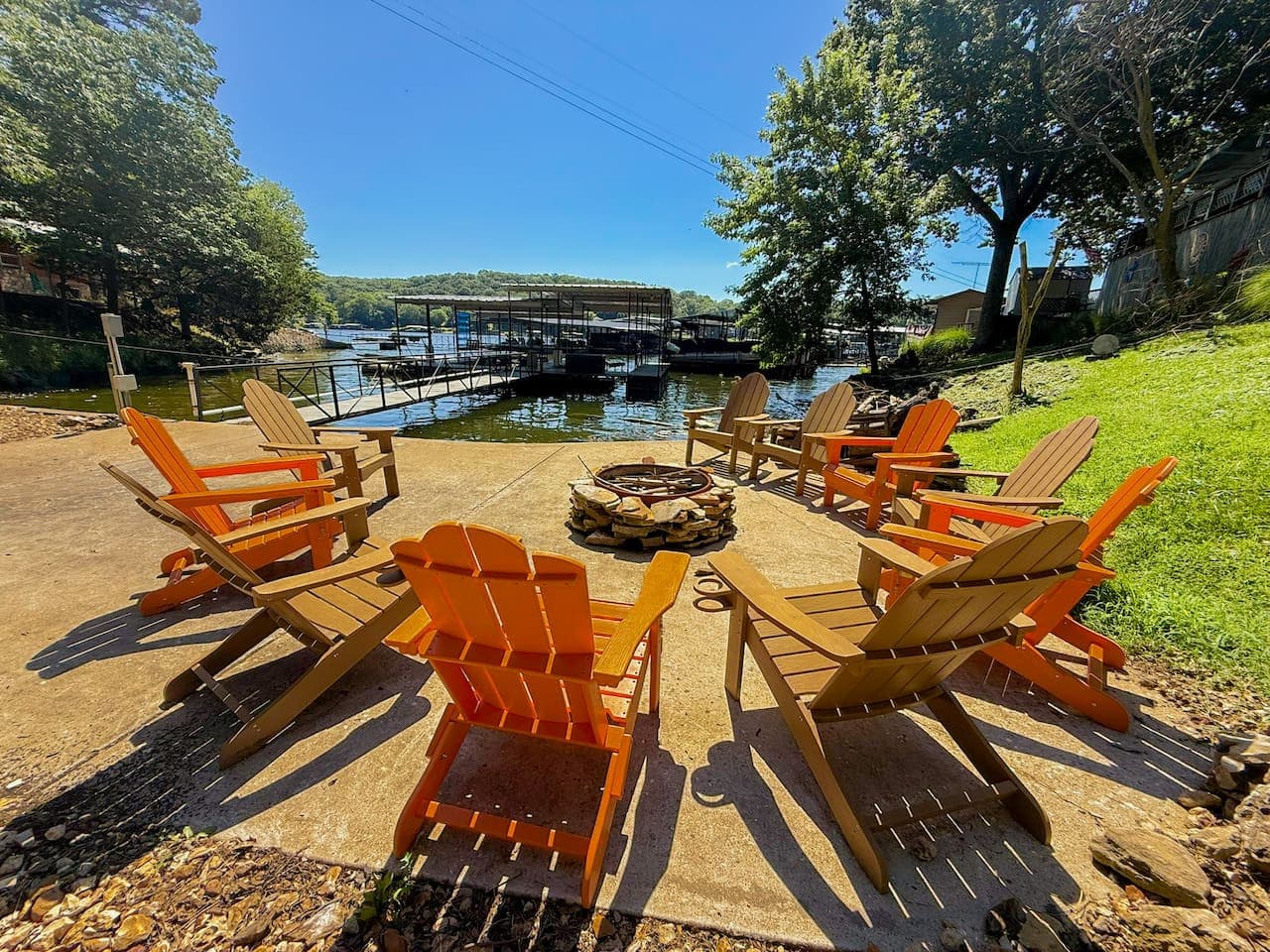 Perfect for game night or evening chats—plenty of room around the fire for everyone to relax