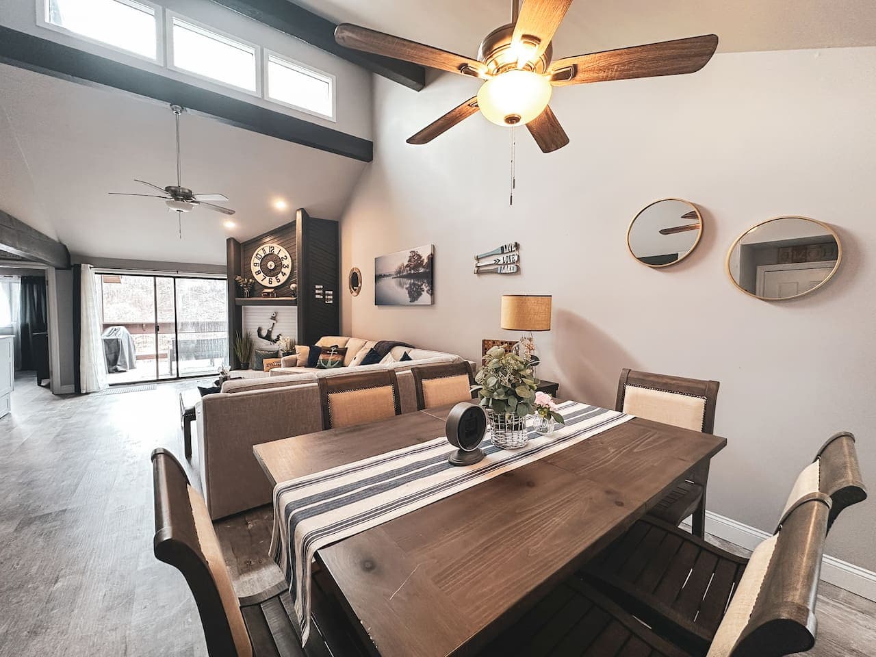 A chic dining table setup for enjoying meals, featuring a cozy ambiance and elegant decor.