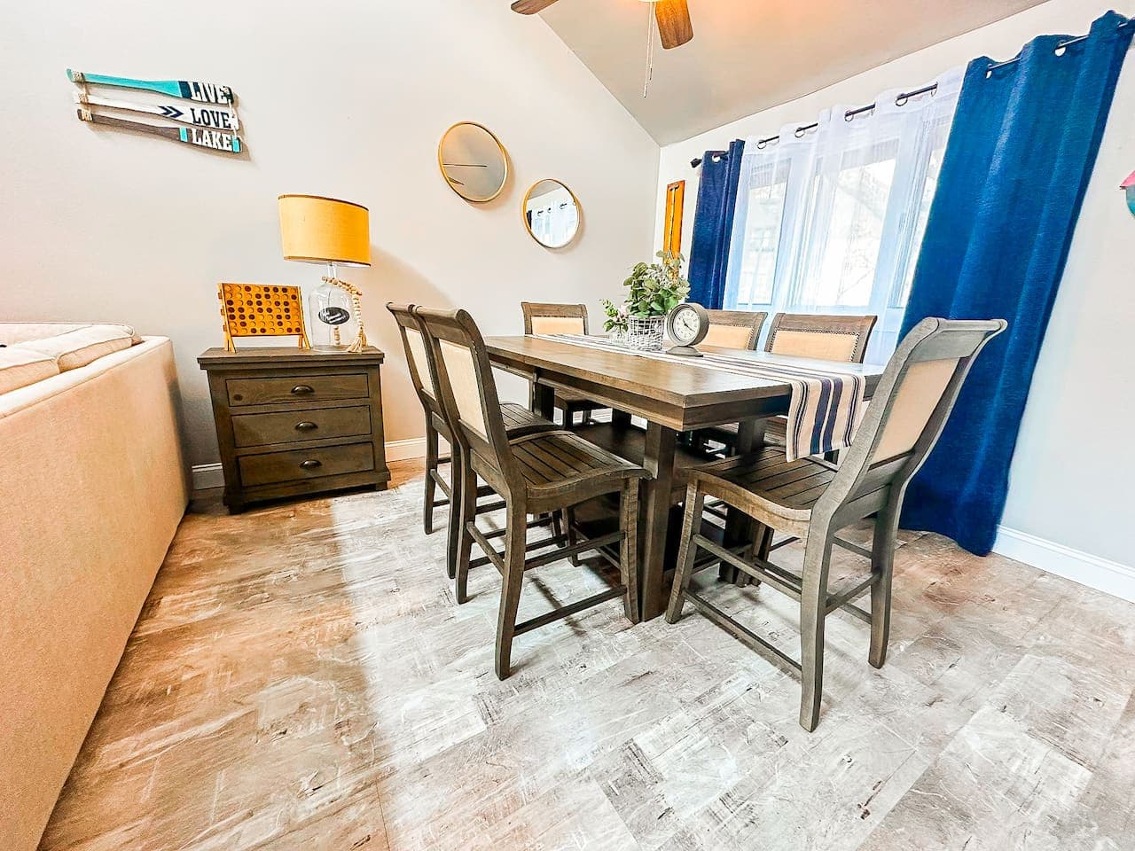 Spacious dining area for 6, ideal for enjoying meals with family and friends.
