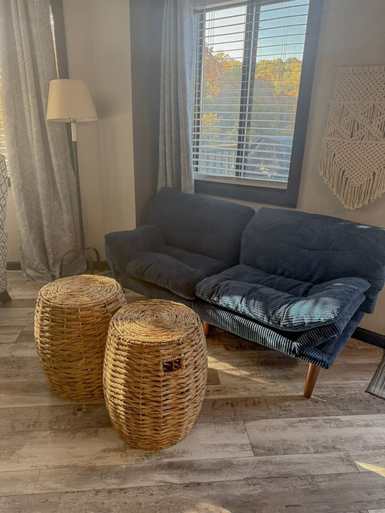 Cozy seating area with natural light and warm tones.