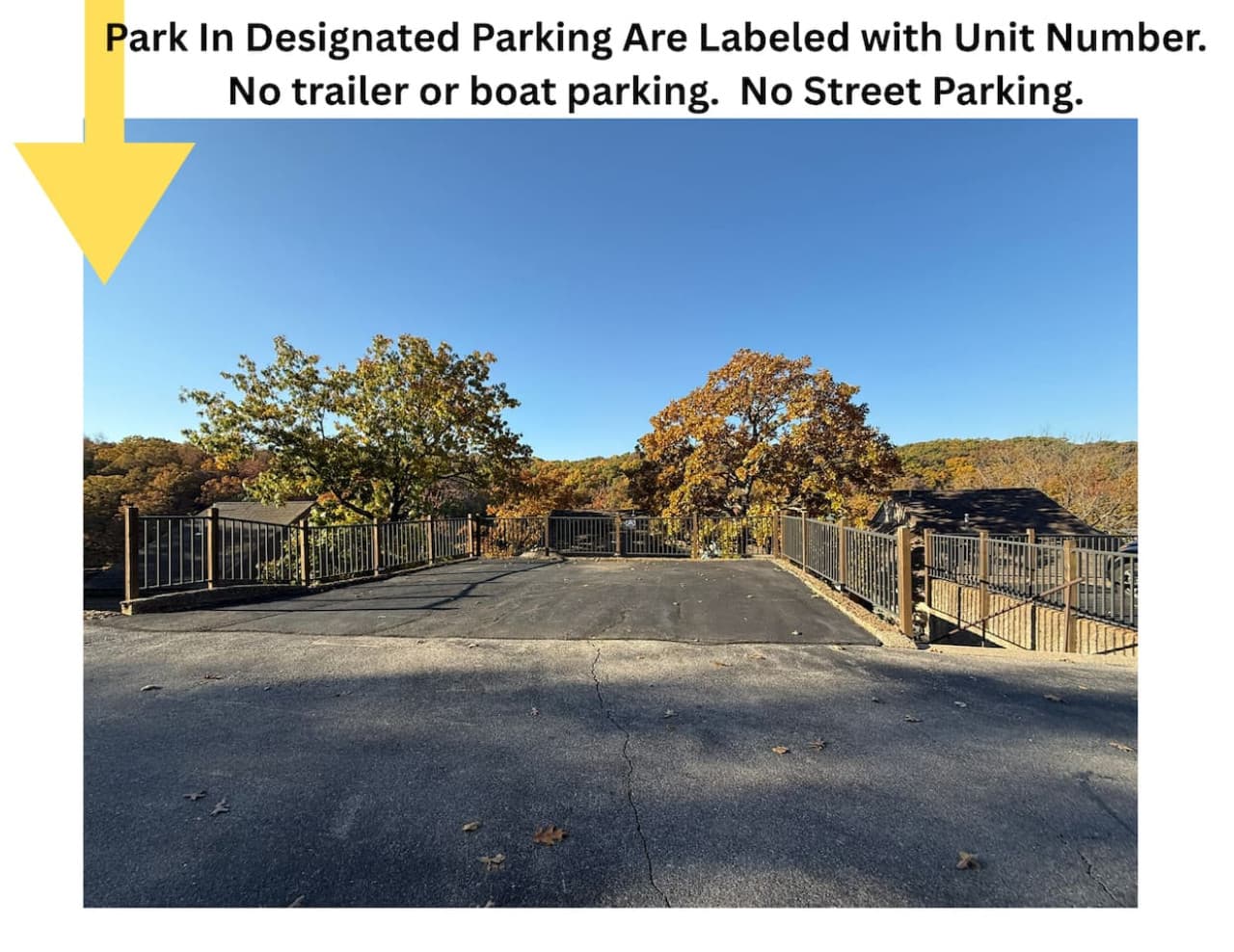 Designated parking area for guests — no trailers or street parking.