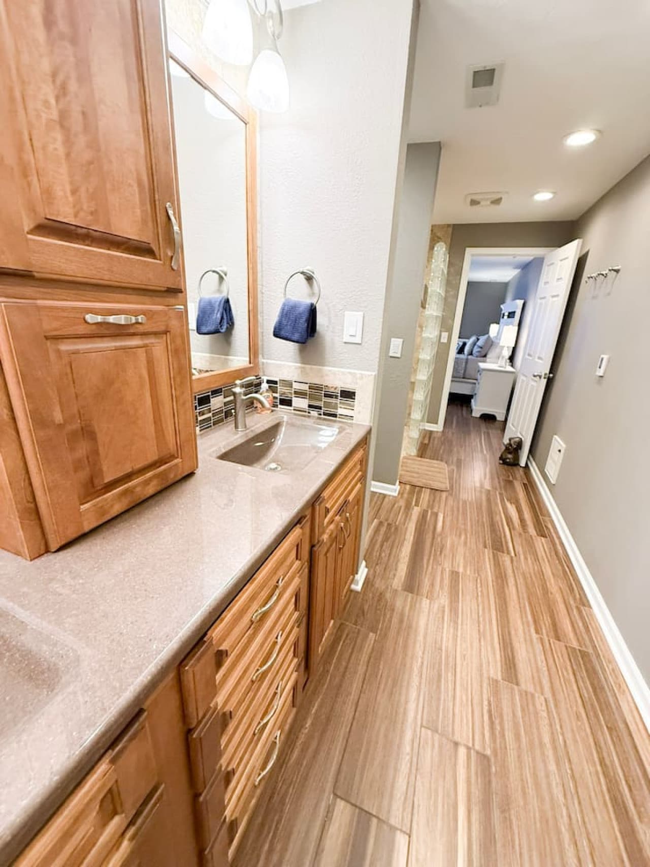 Spacious vanity with ample storage and modern finishes.