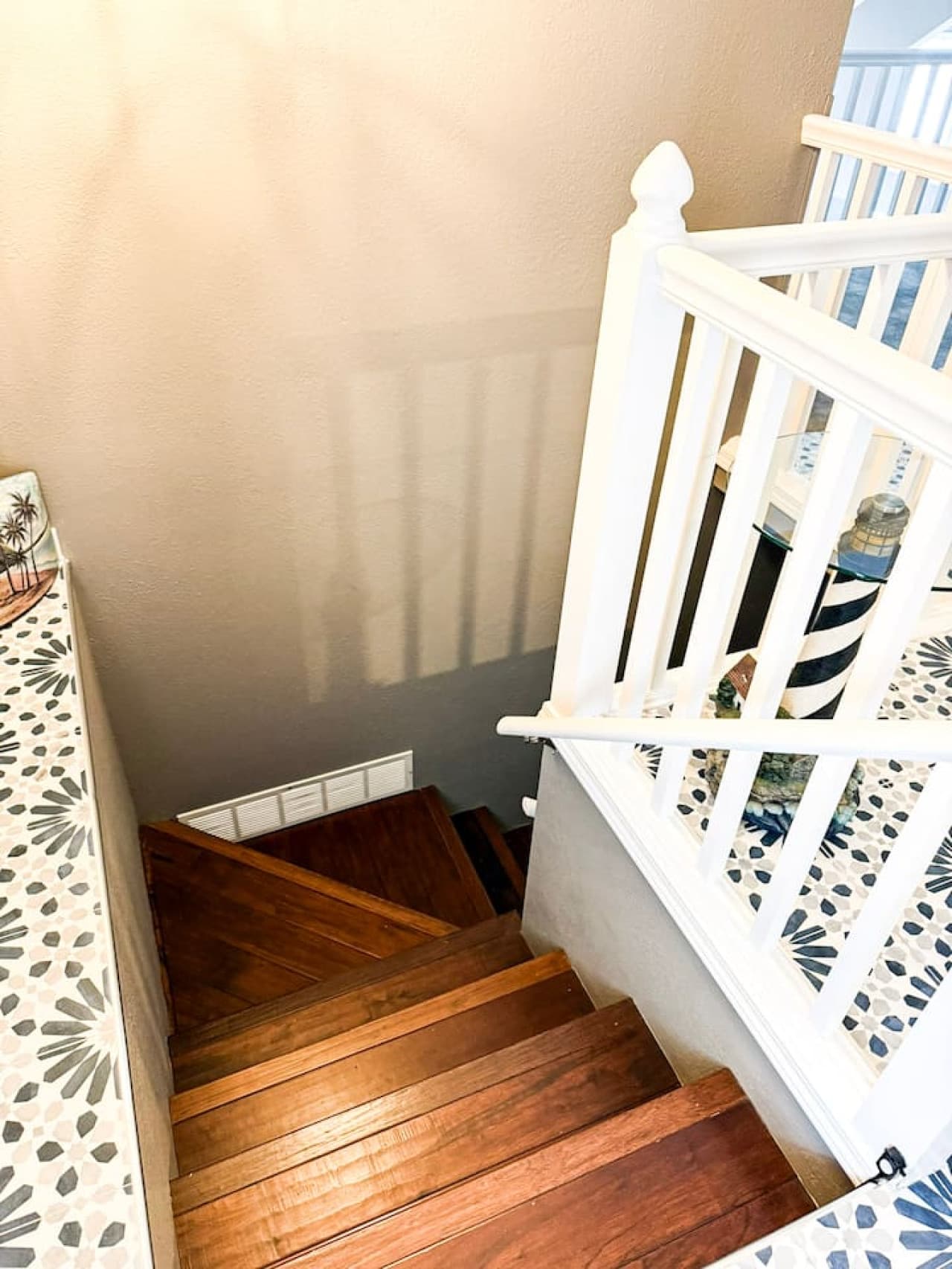 A cozy and inviting wooden staircase leading to another level.