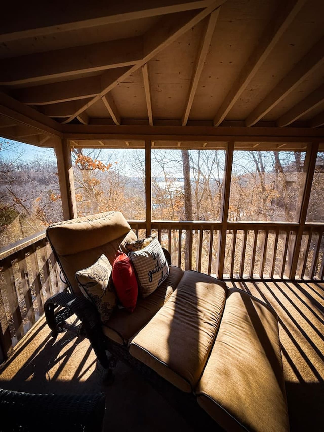 Unwind on the private deck with cozy seating and peaceful nature views—perfect for morning coffee or sunset relaxation.