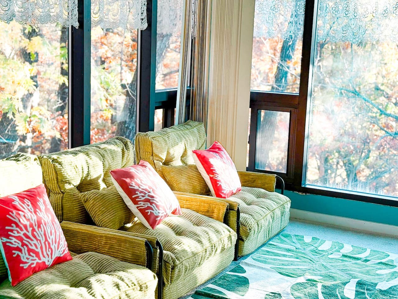 Off of the master bedroom is a tranquil meditation room with three floor chairs that can fold out into twin cots.