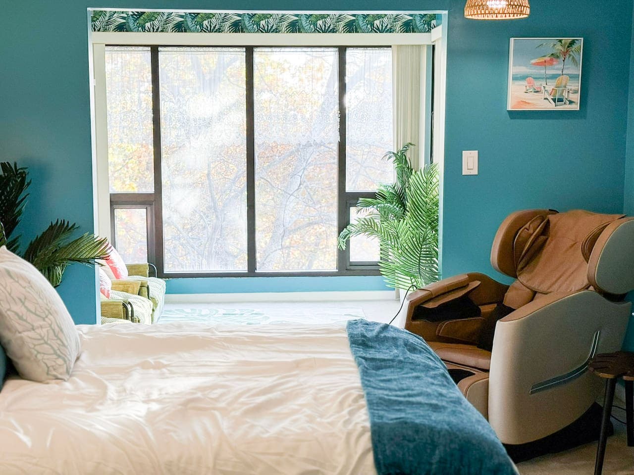 You won't want to leave the master bedroom offering views of nature and a relaxing massage chair.
