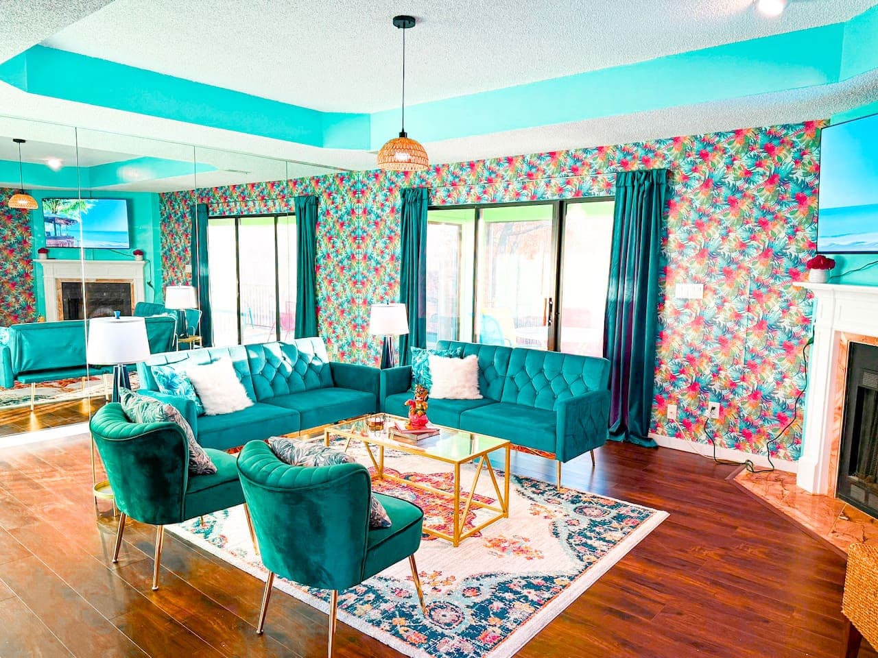 Vibrant and stylish living room, perfect for relaxing or socializing.