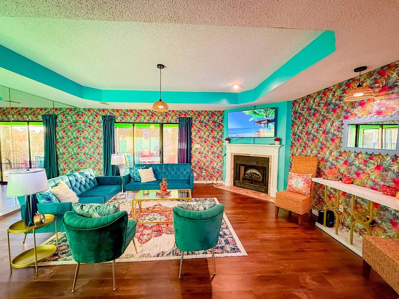 Stylish living room with plush seating and warm ambiance.