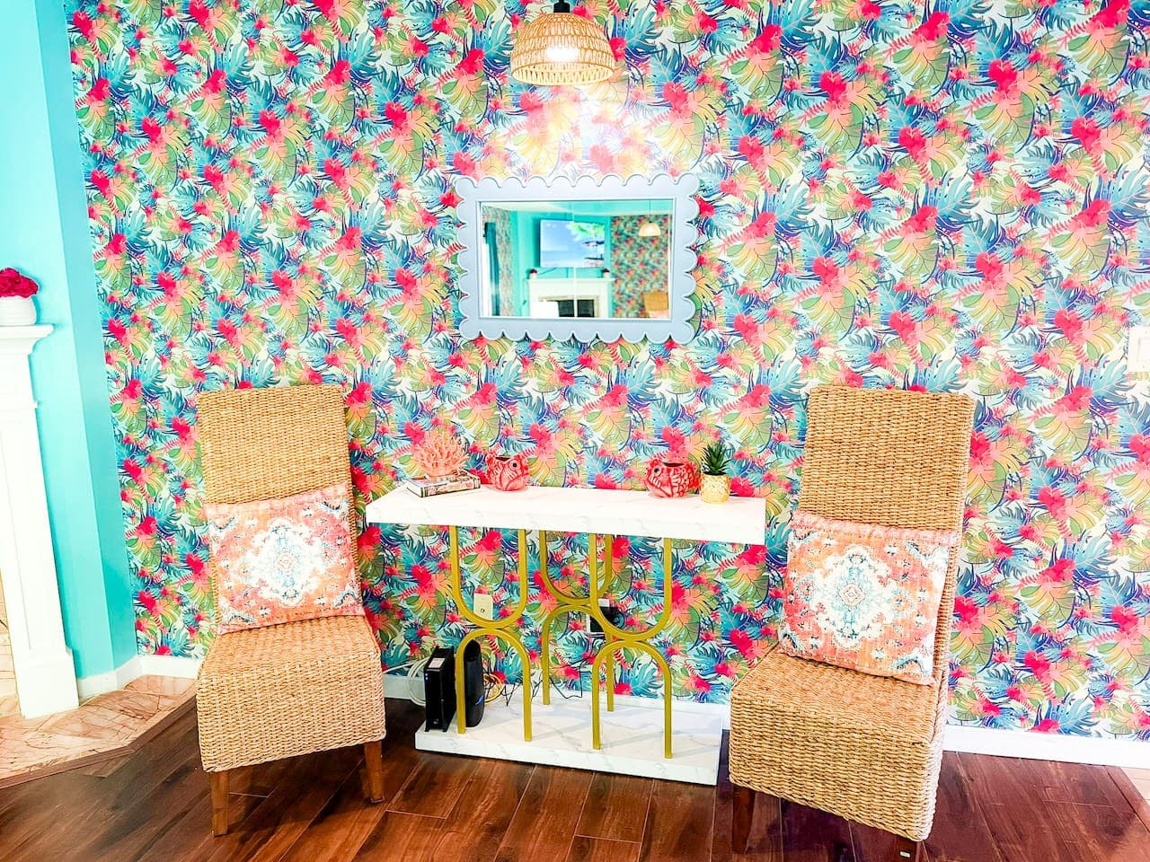 Colorful dining nook perfect for intimate meals.