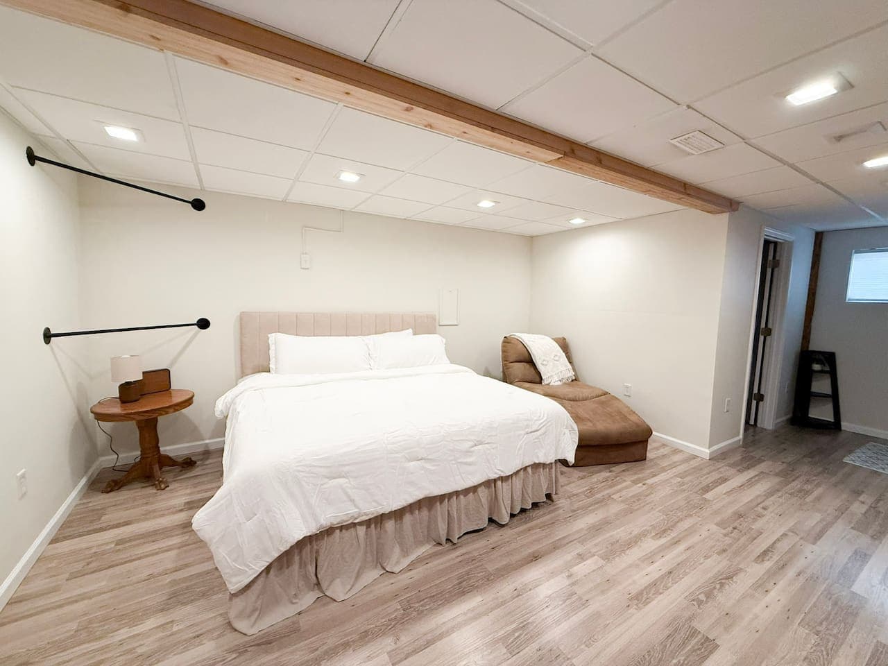 King bed and chaise lounge create a relaxing, restful space.