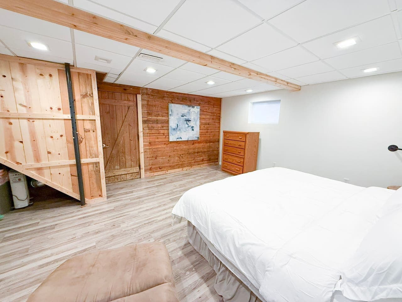 Bright retreat with rustic barn door.