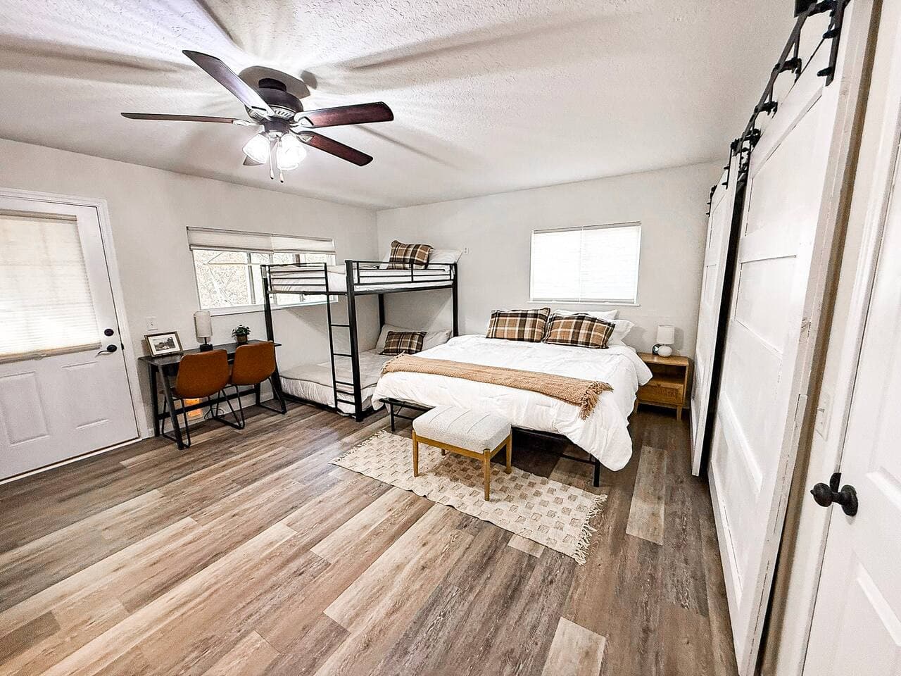 Clean design with soft tones and comfort.