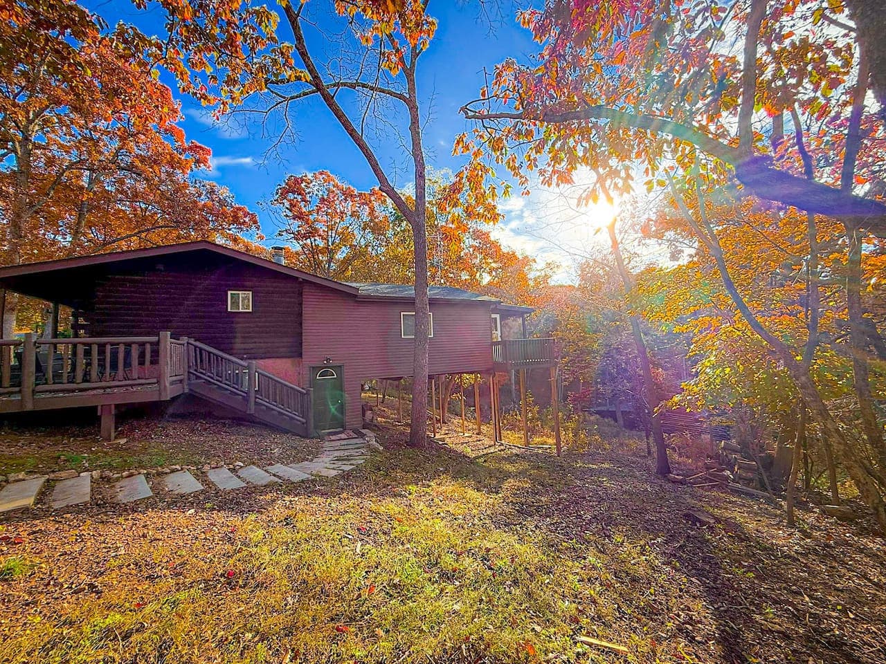 Peaceful retreat surrounded by fall colors.