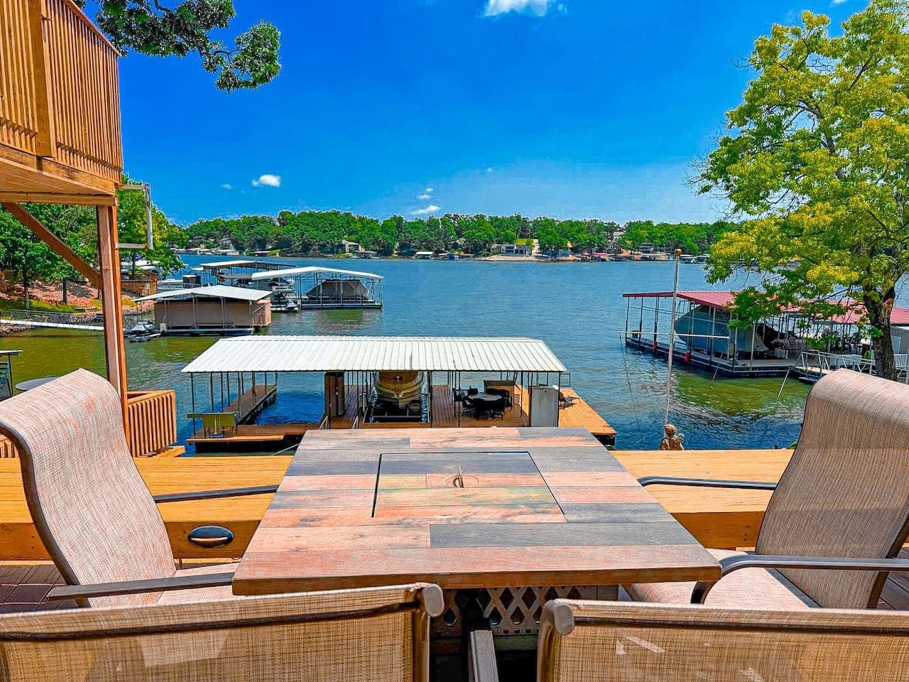 Embarking on a leisurely cruise or simply admiring the rippling reflections, this elegant lakeside setup promises allure in an idyllic waterfront setting.