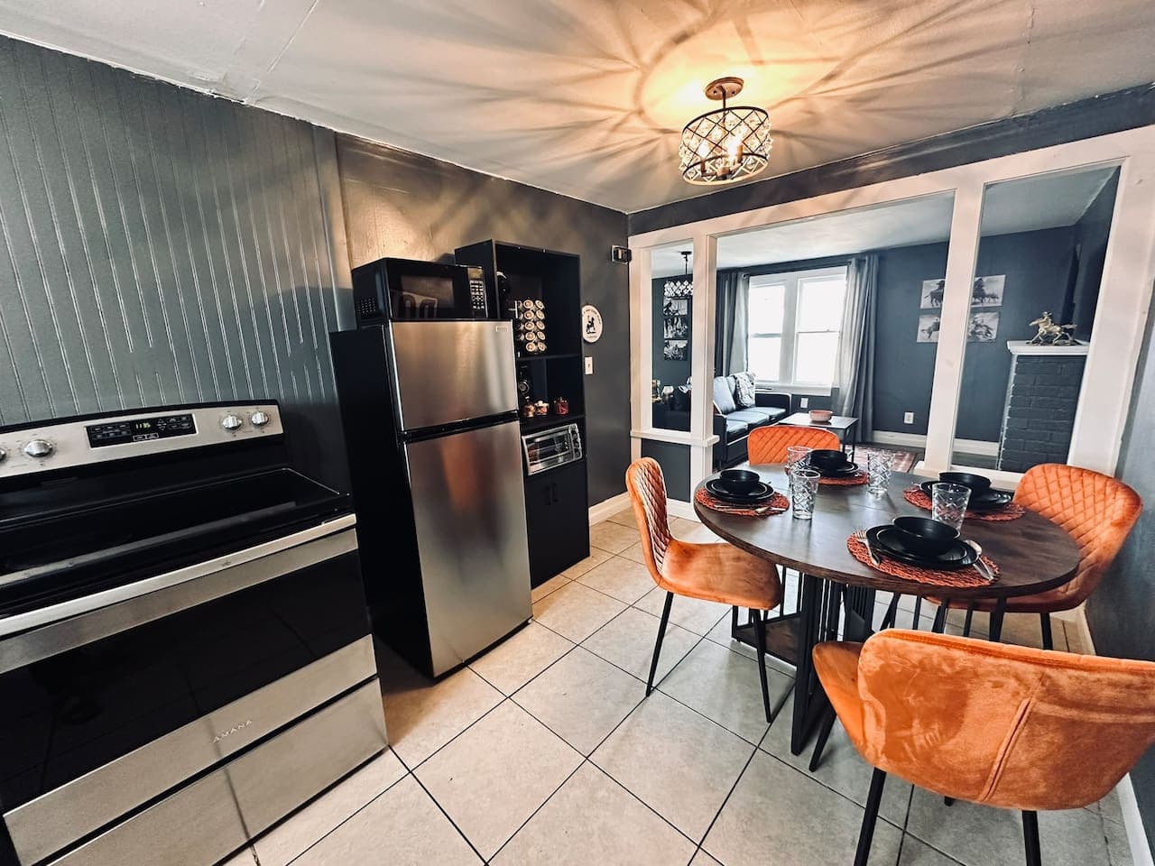 Kitchen and dining flow easily into the living room for an open-concept feel.