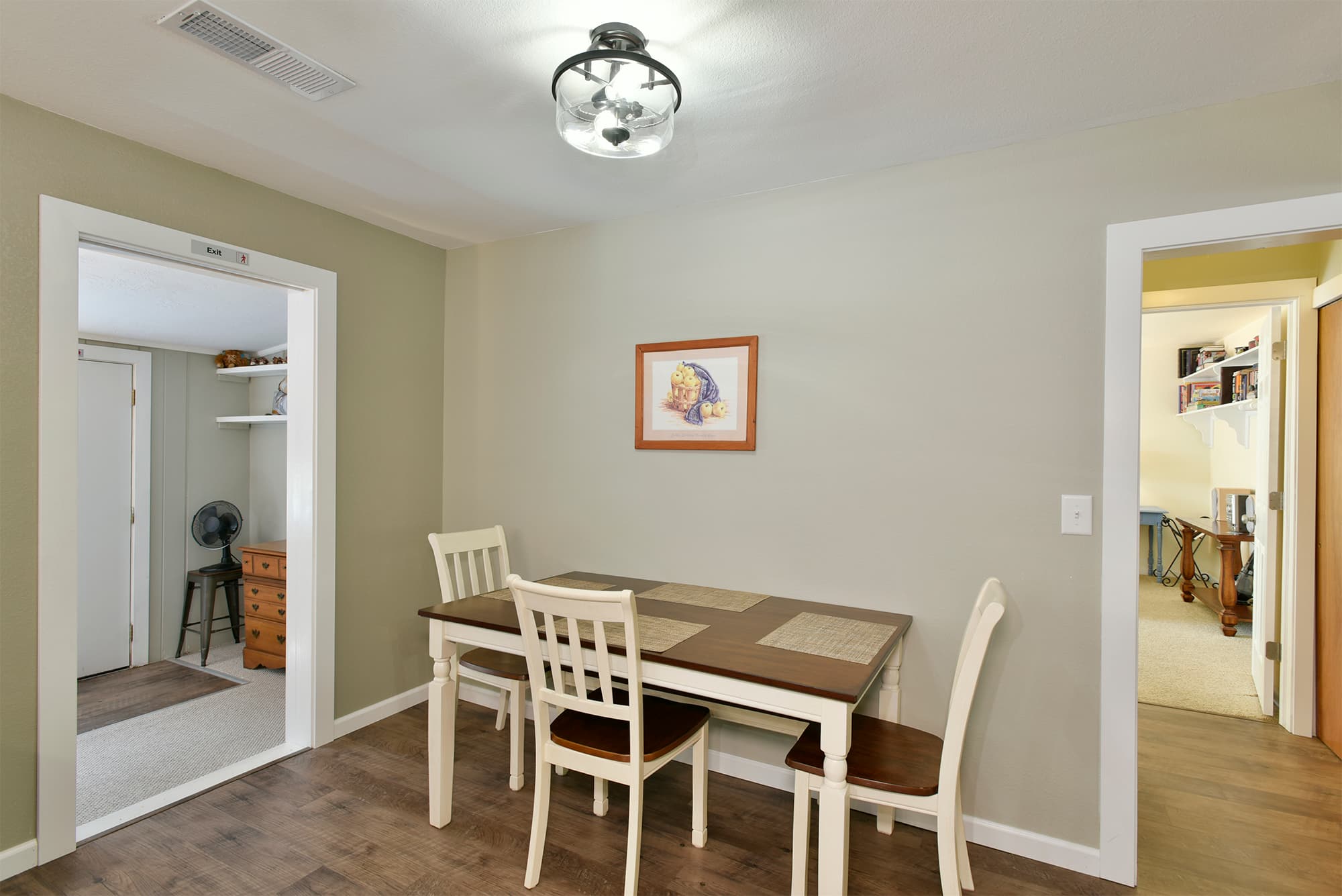 Dining table has a bench for 5.