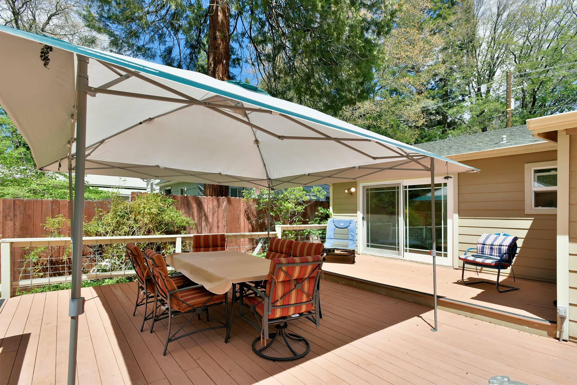 Full shade over dining table.
