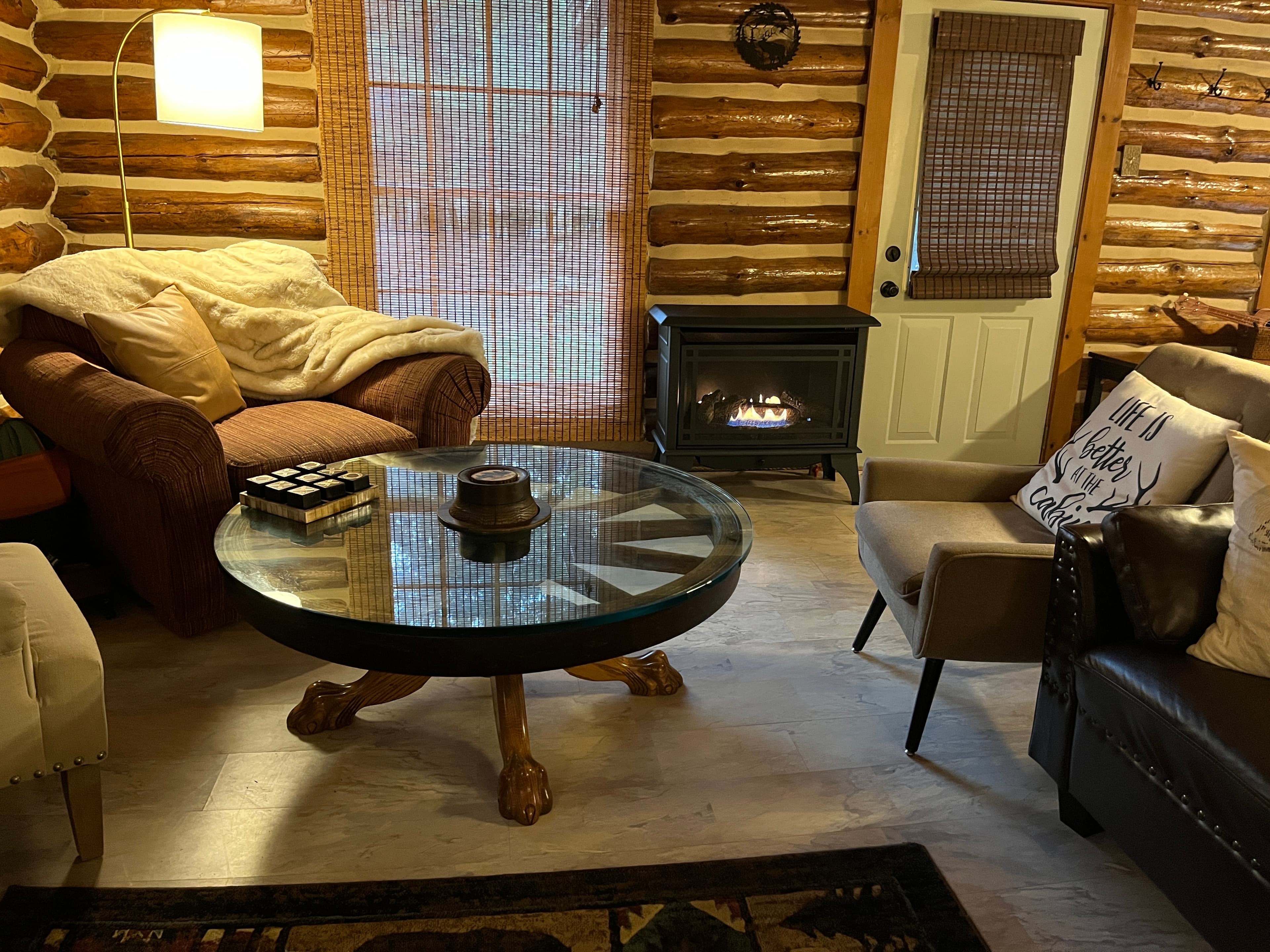 Pull up to the wagon wheel and play a game by the fireplace 
