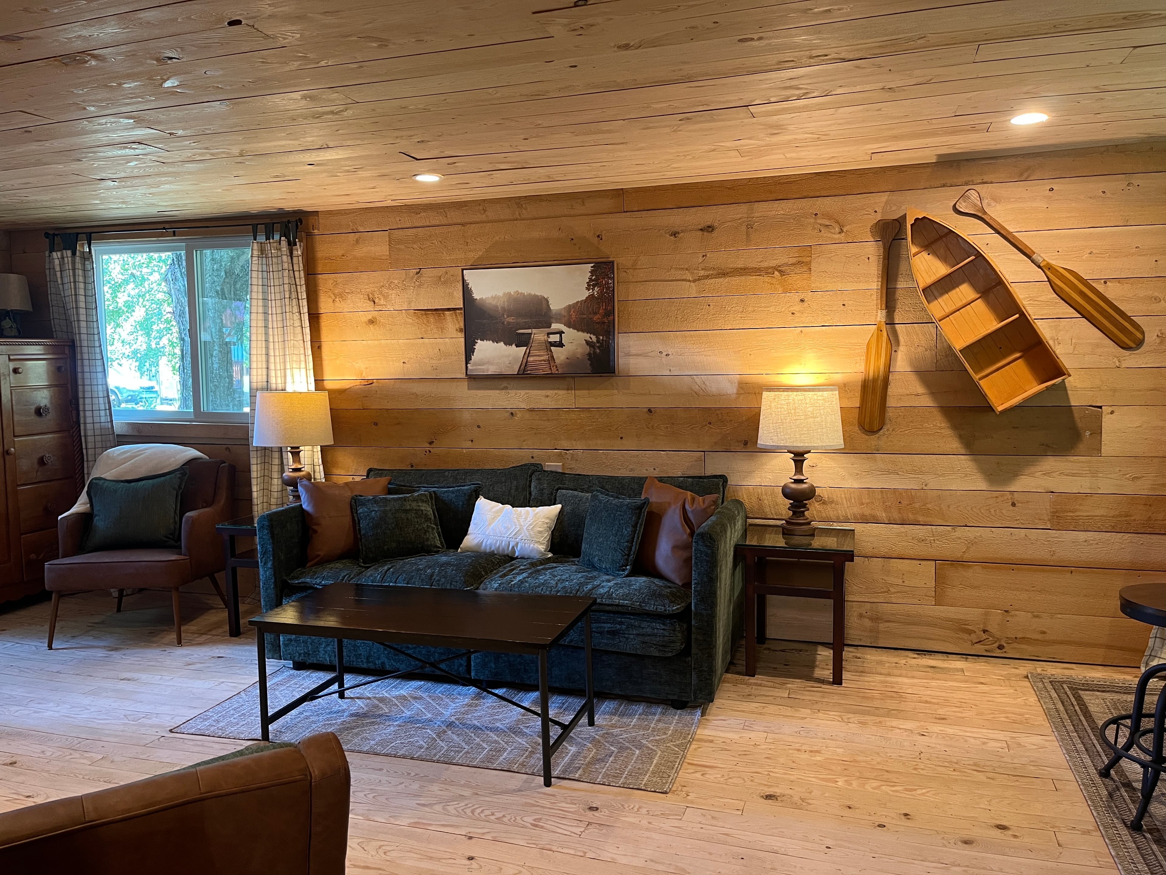 Comfortable couch and leather chairs for relaxing