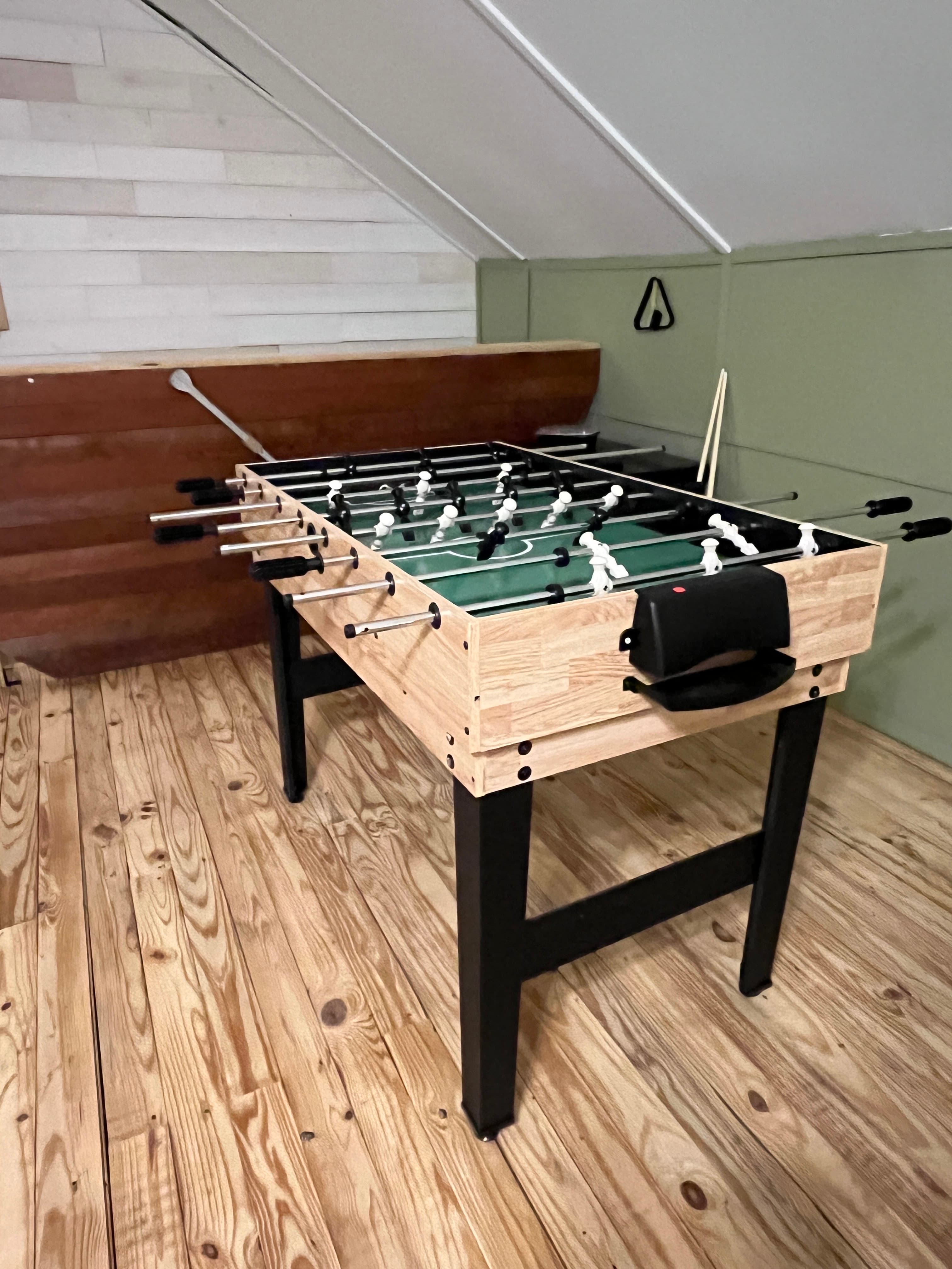 Mini pool table, foosball, hockey table upstairs 