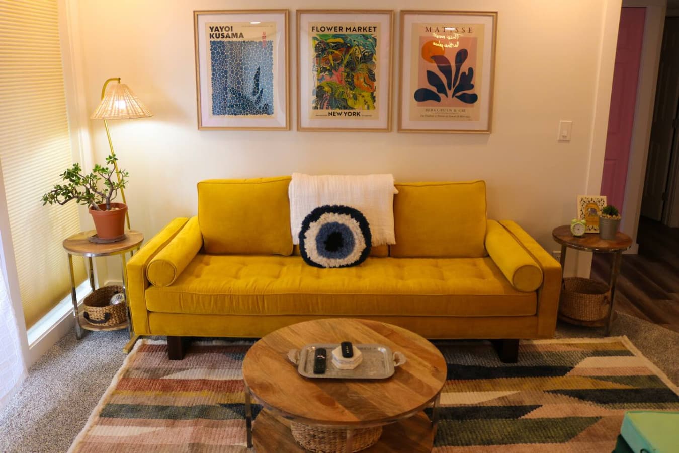 Mid-century modern vibes with colorful decor make this condo a delightful retreat.