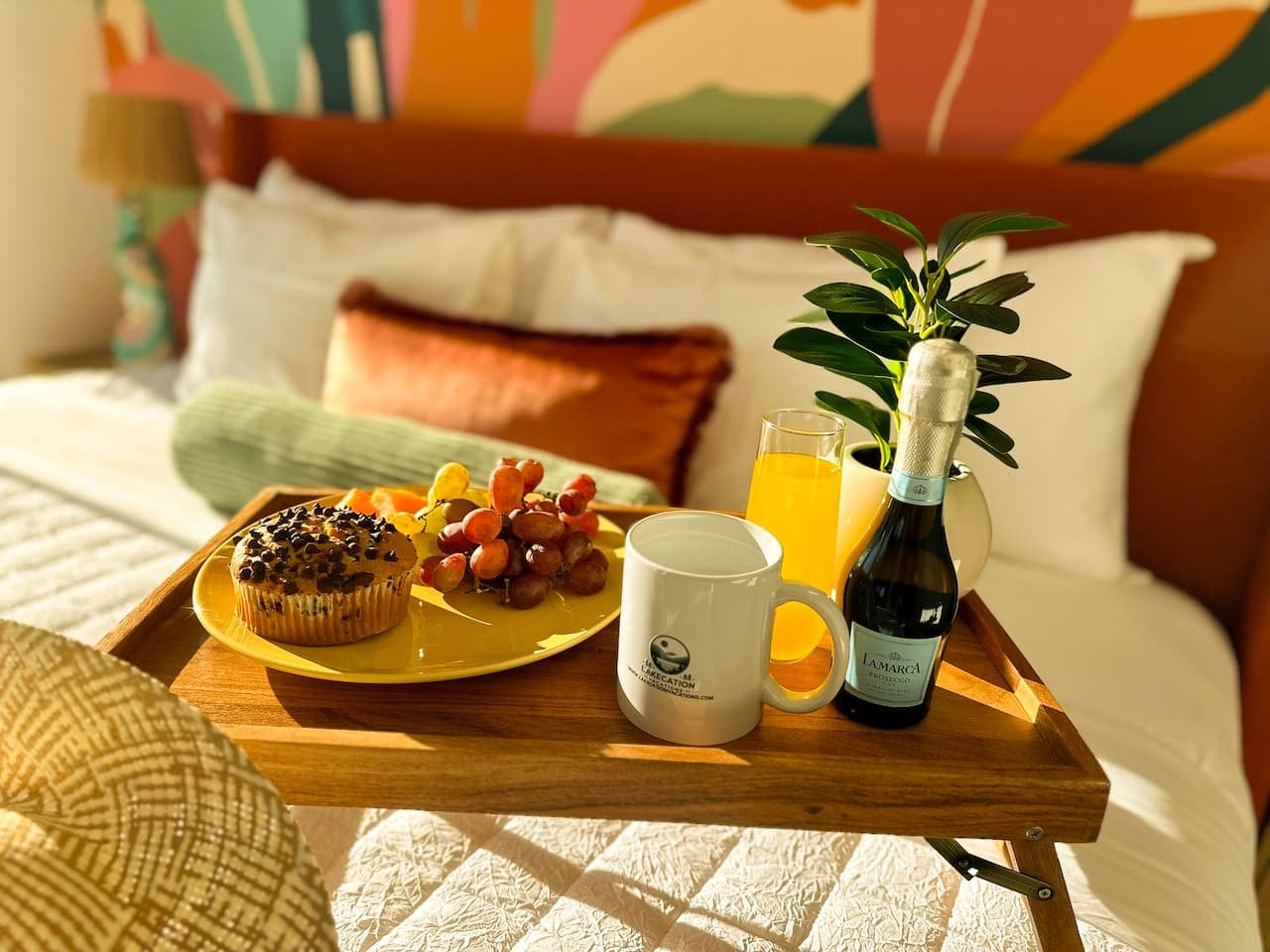 Start your day with breakfast in bed, accompanied by sunshine and style.