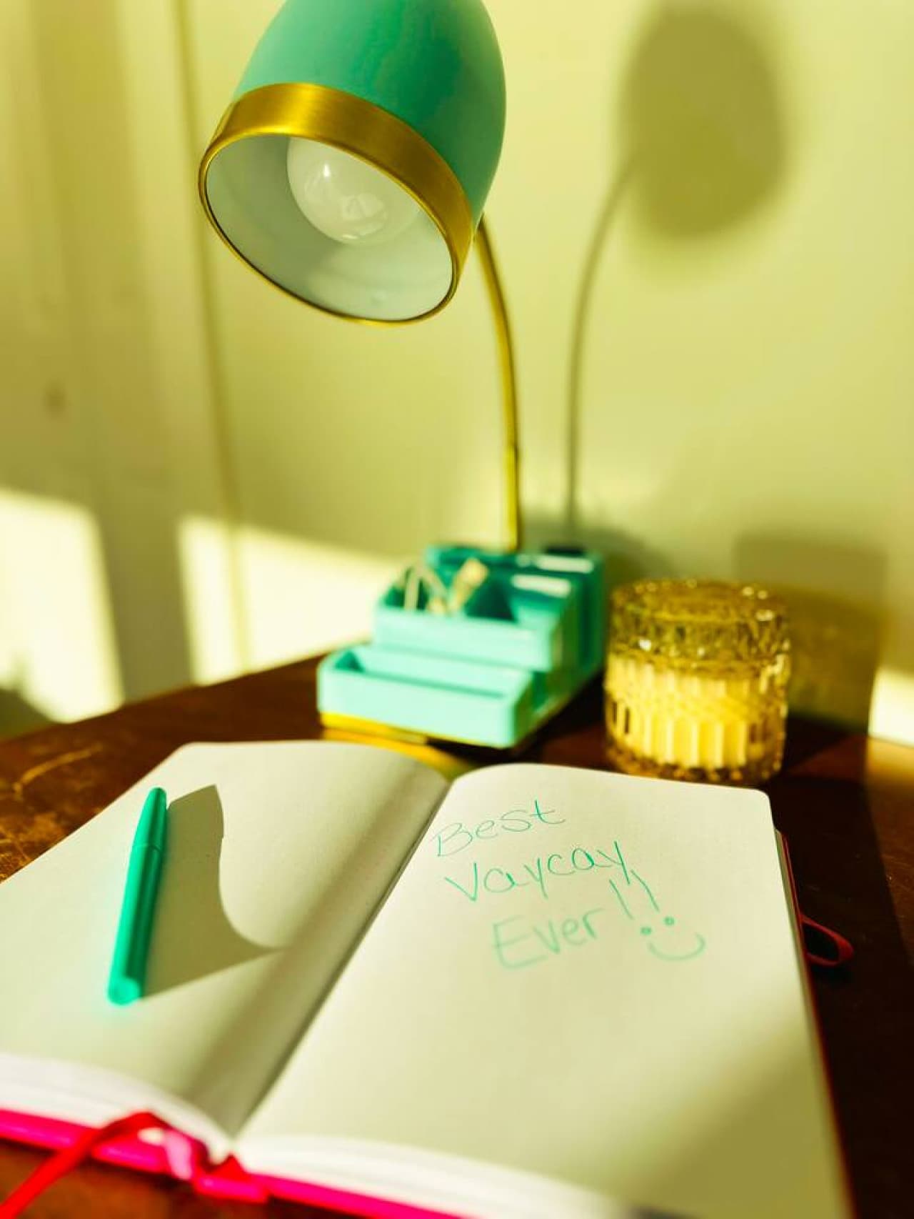 Charming desk space for writing or planning your next lakeside adventure—complete with thoughtful details.