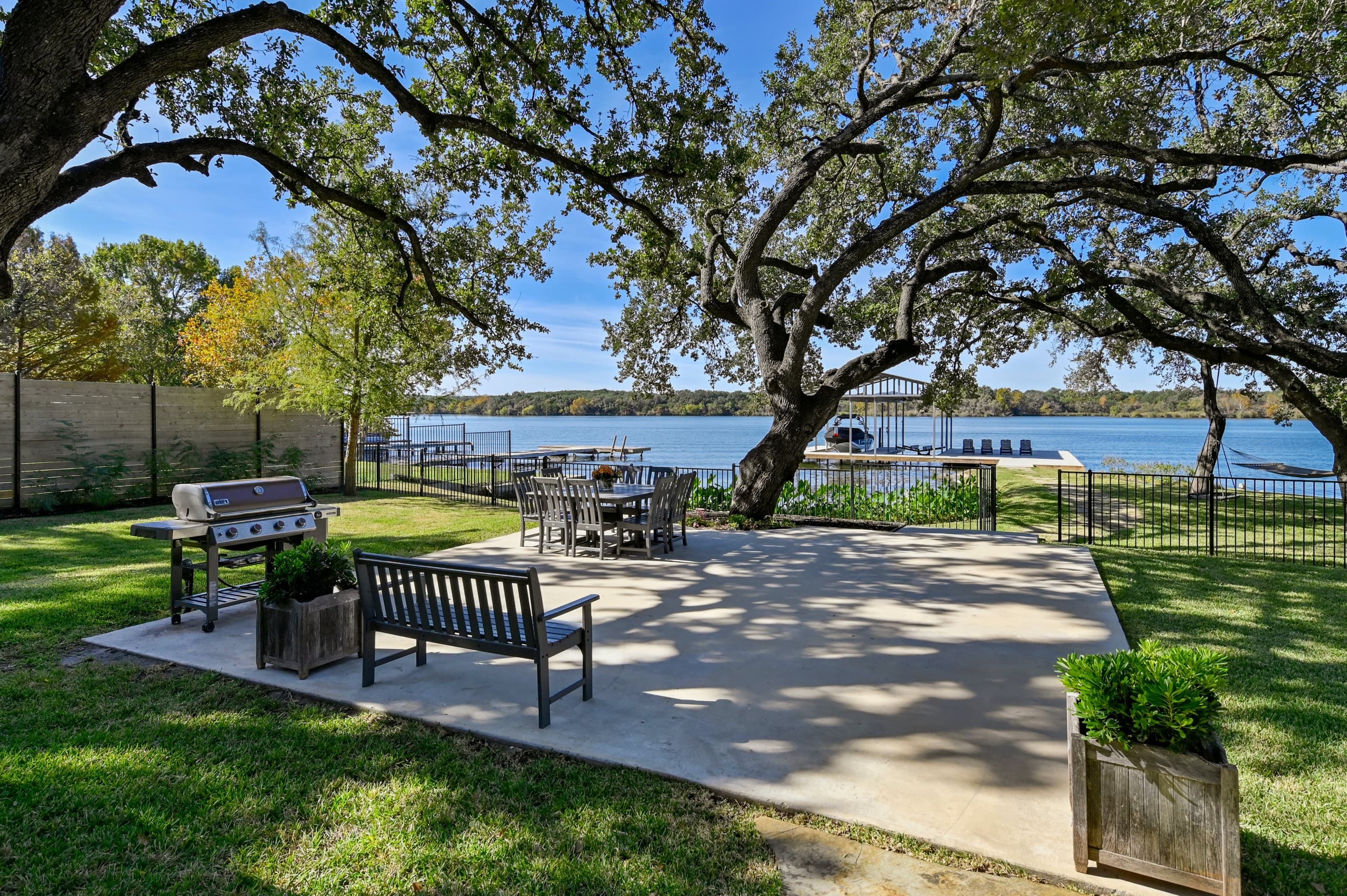 Outdoor patio with seating and propane grill