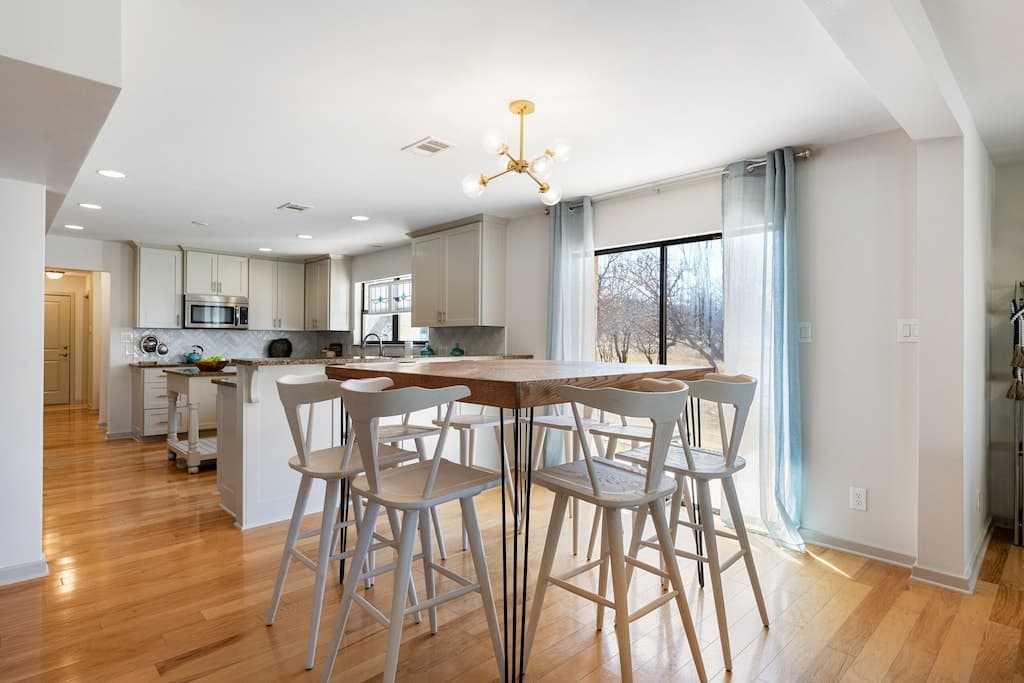 Large kitchen open to breakfast area and living room