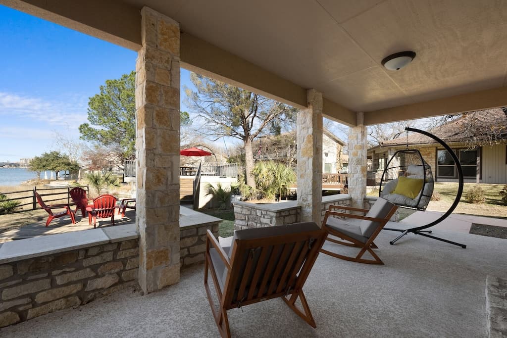 Hang out while enjoying the lake views on the covered patio