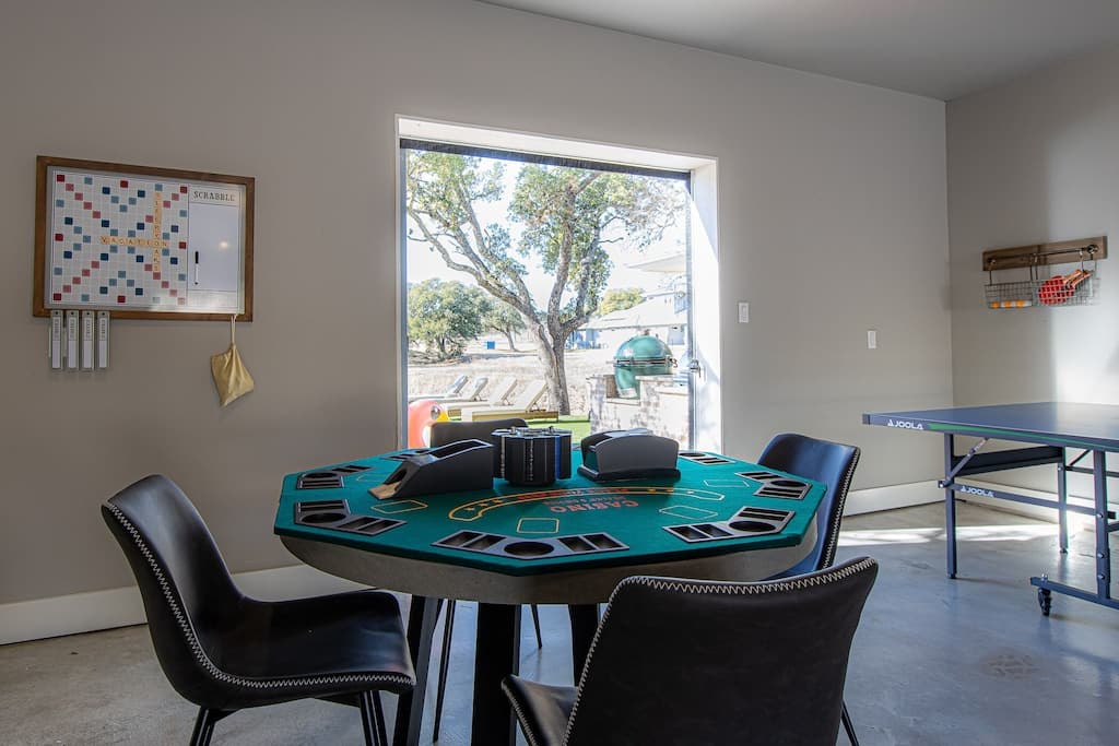 Poker/Game Table - Game Room overlooks pool, grill area, and canal