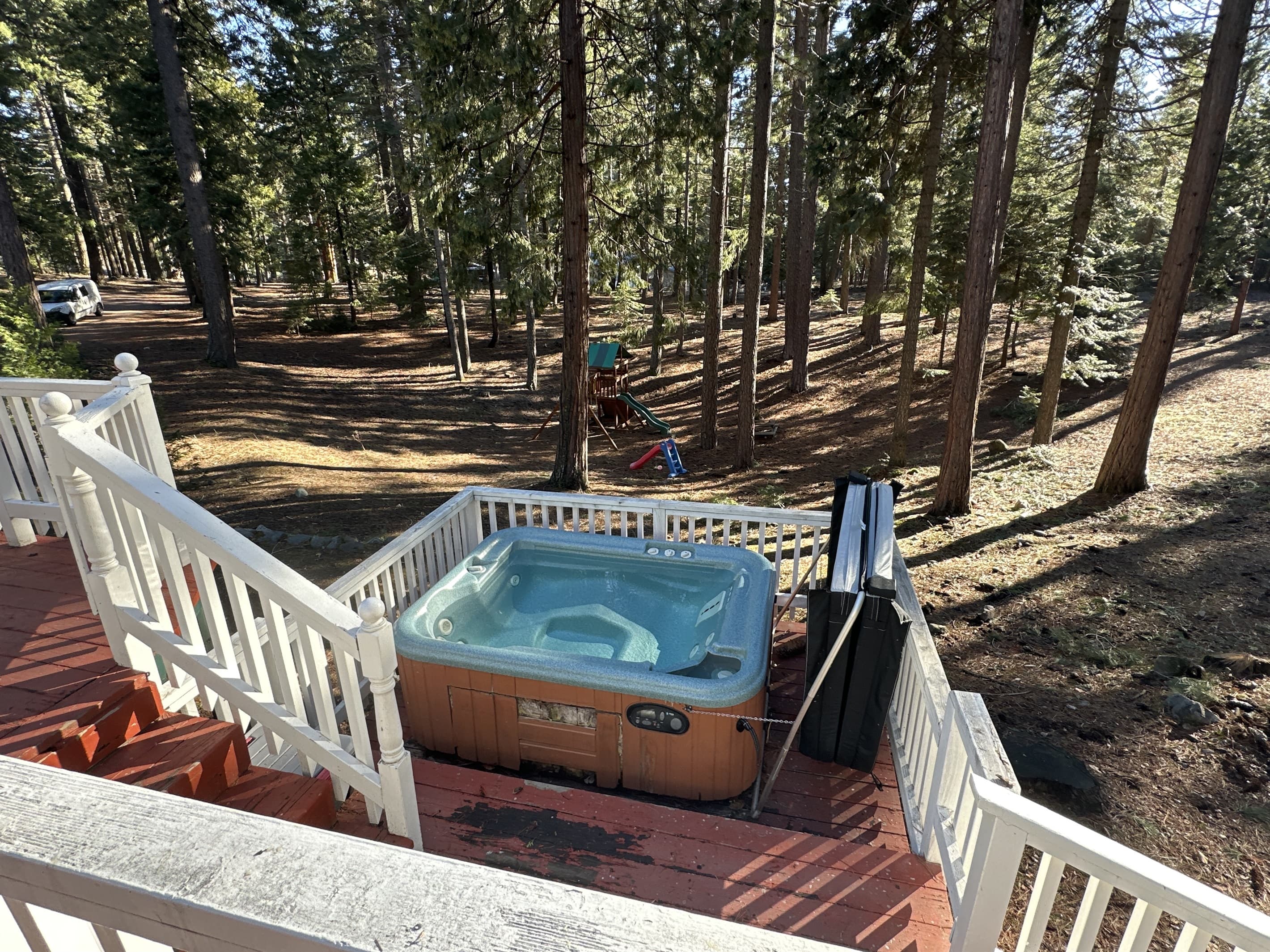 Hot tub overlooking the playground
