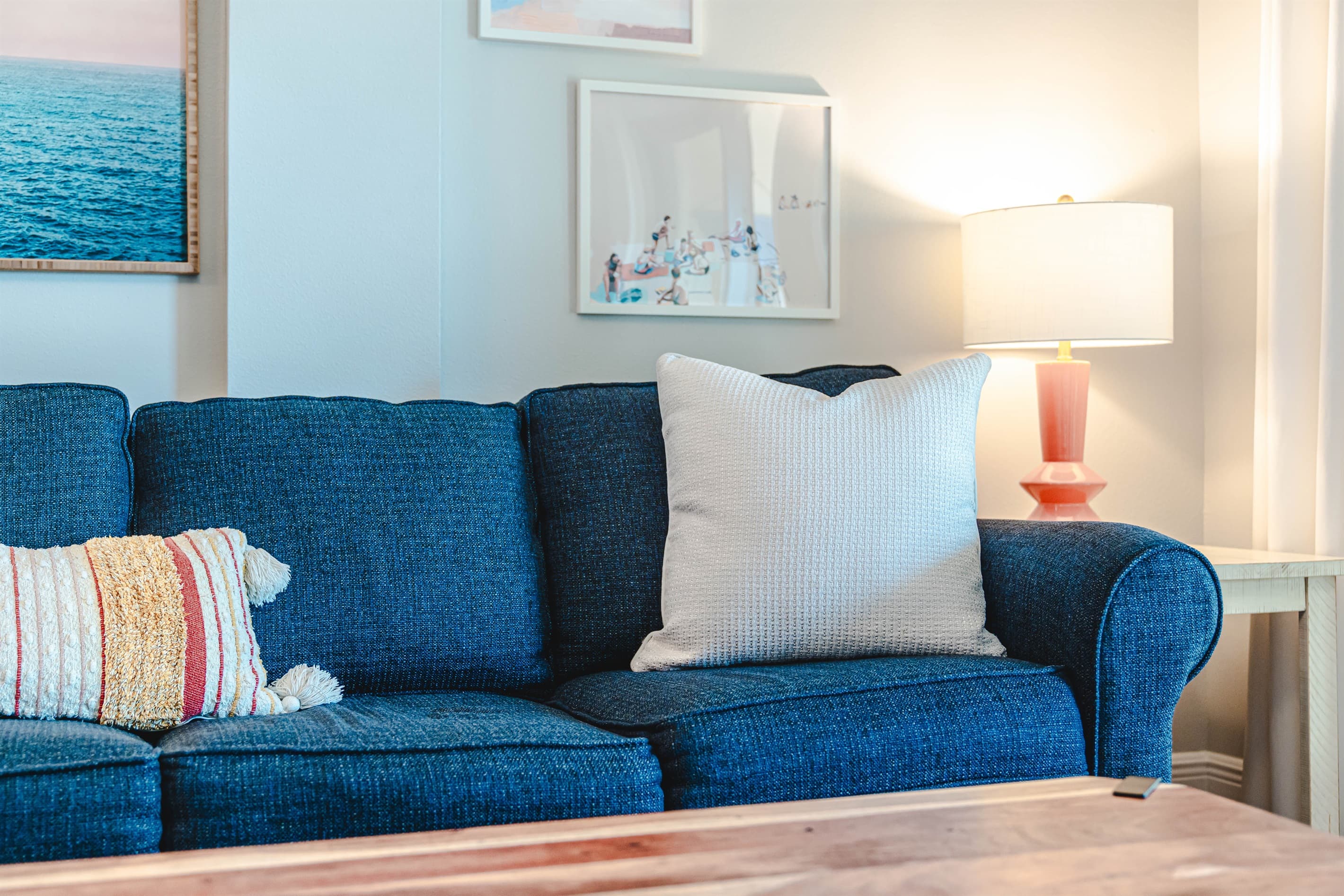 The queen sleeper sofa has a comfortable gel mattress