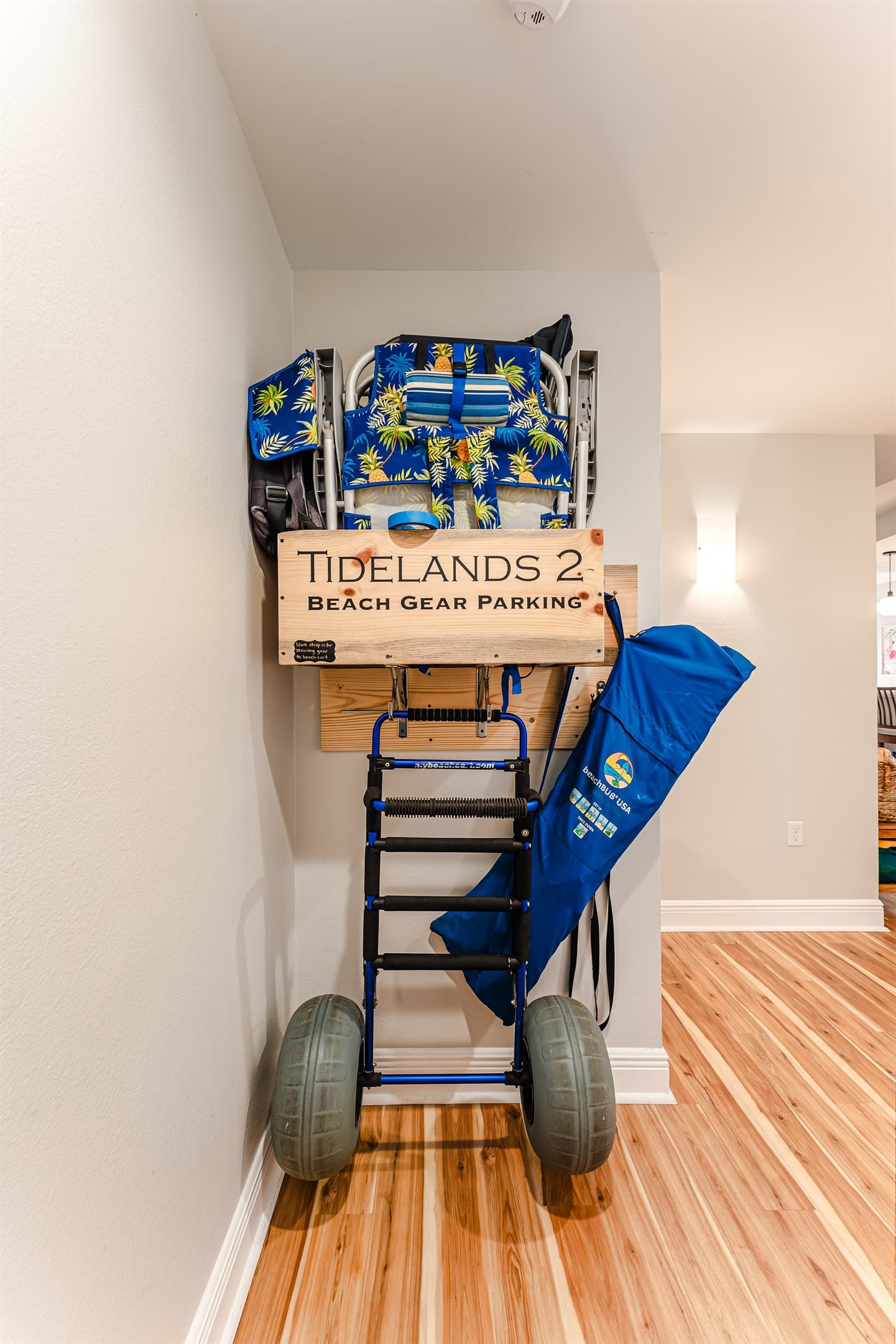 We've got the gear! Beach chairs, BeachBub umbrella, easy-roll beach cart, cooler.