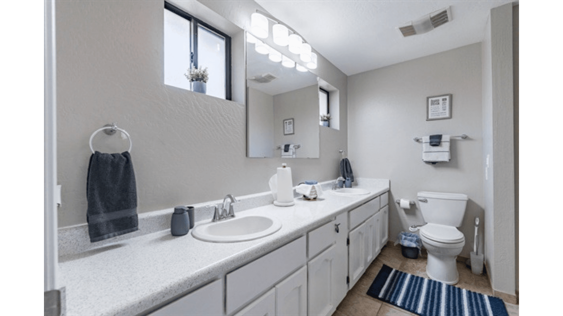 Lovely ensuite with convenient double sinks.
