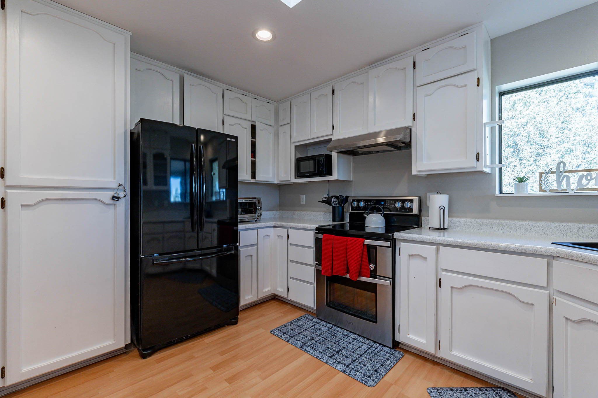 The kitchen has all the necessities for the chef in the group.