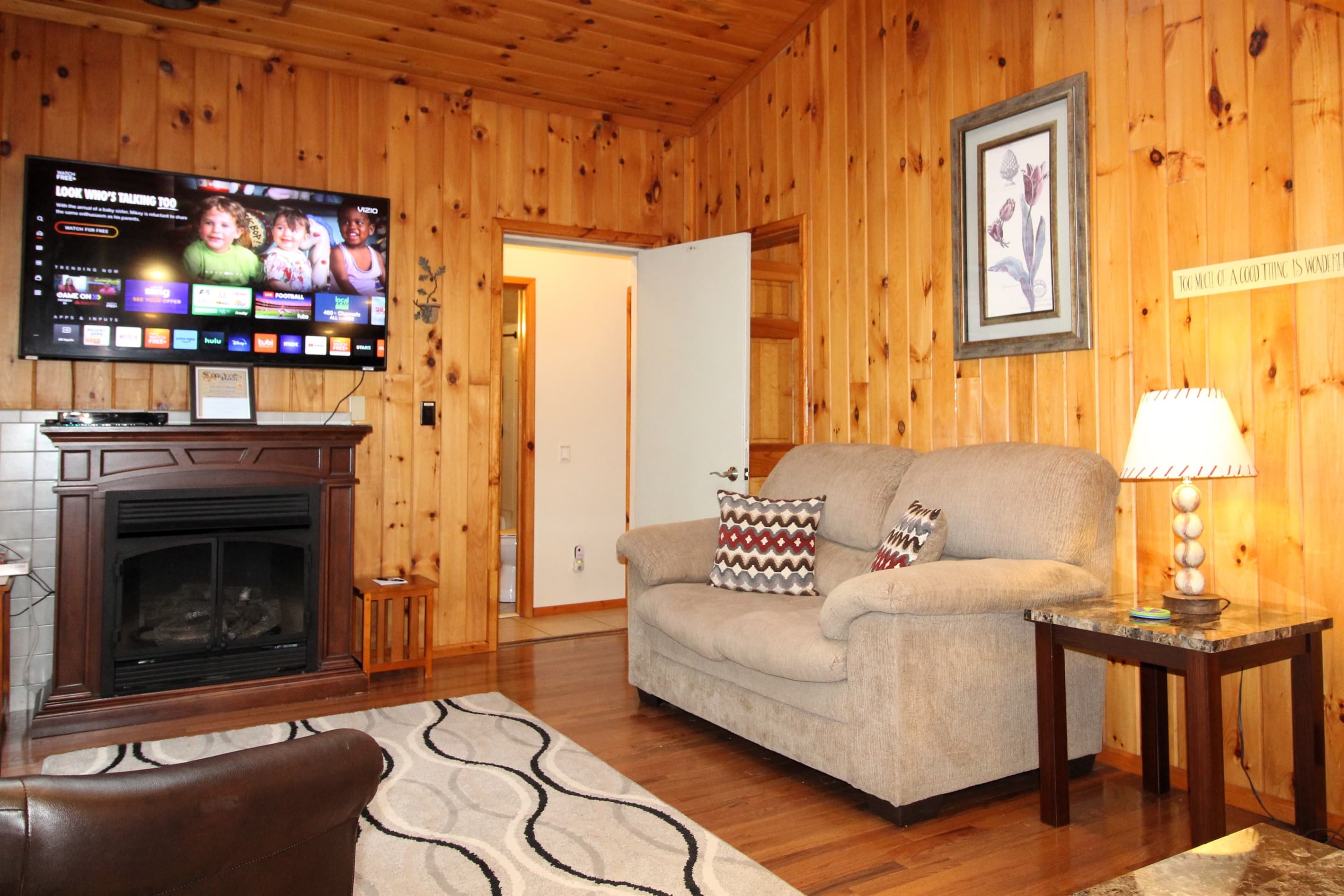 Beautiful wood paneling for a cozy cabin feel!