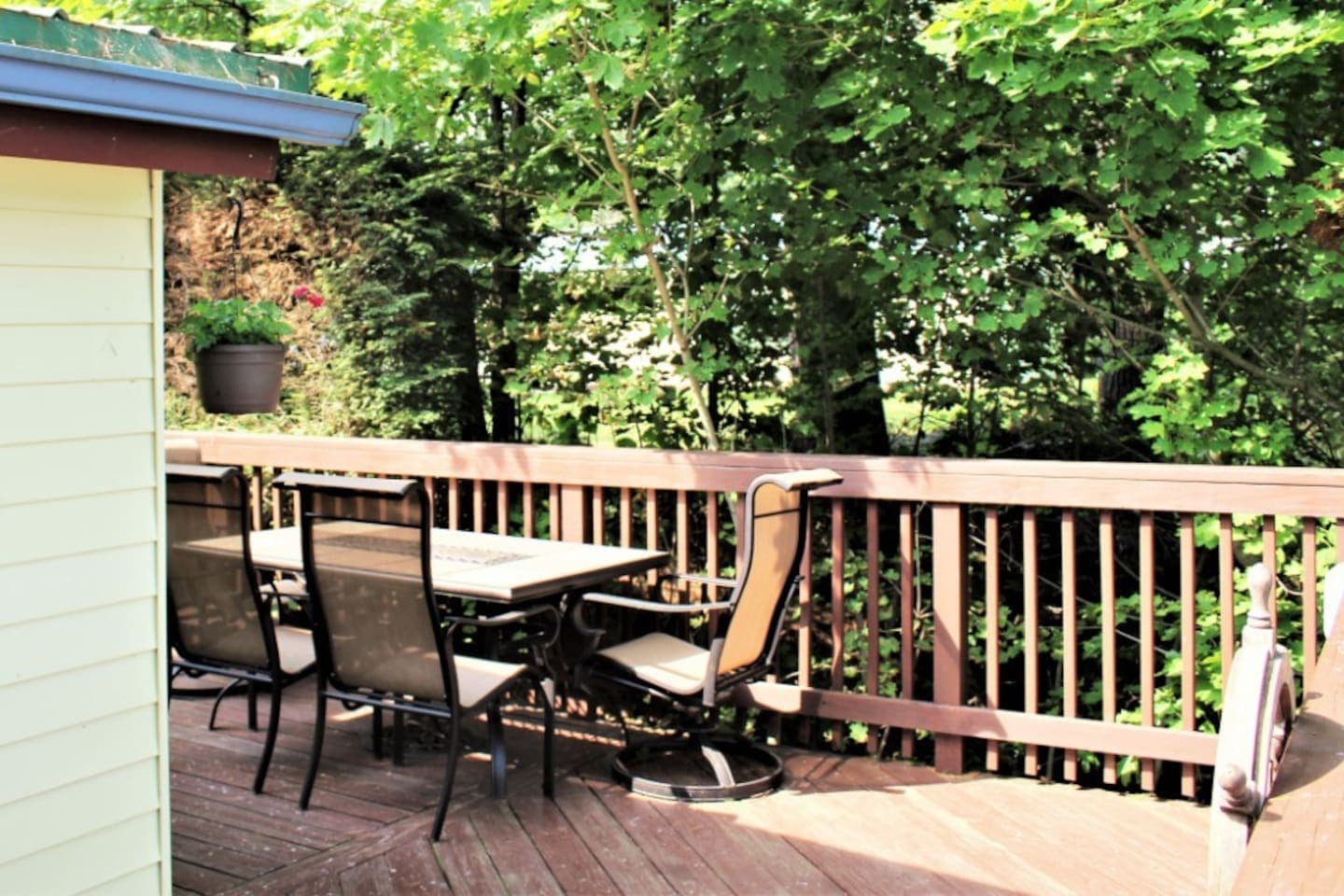 Spacious multi-tiered deck for dining and relaxing