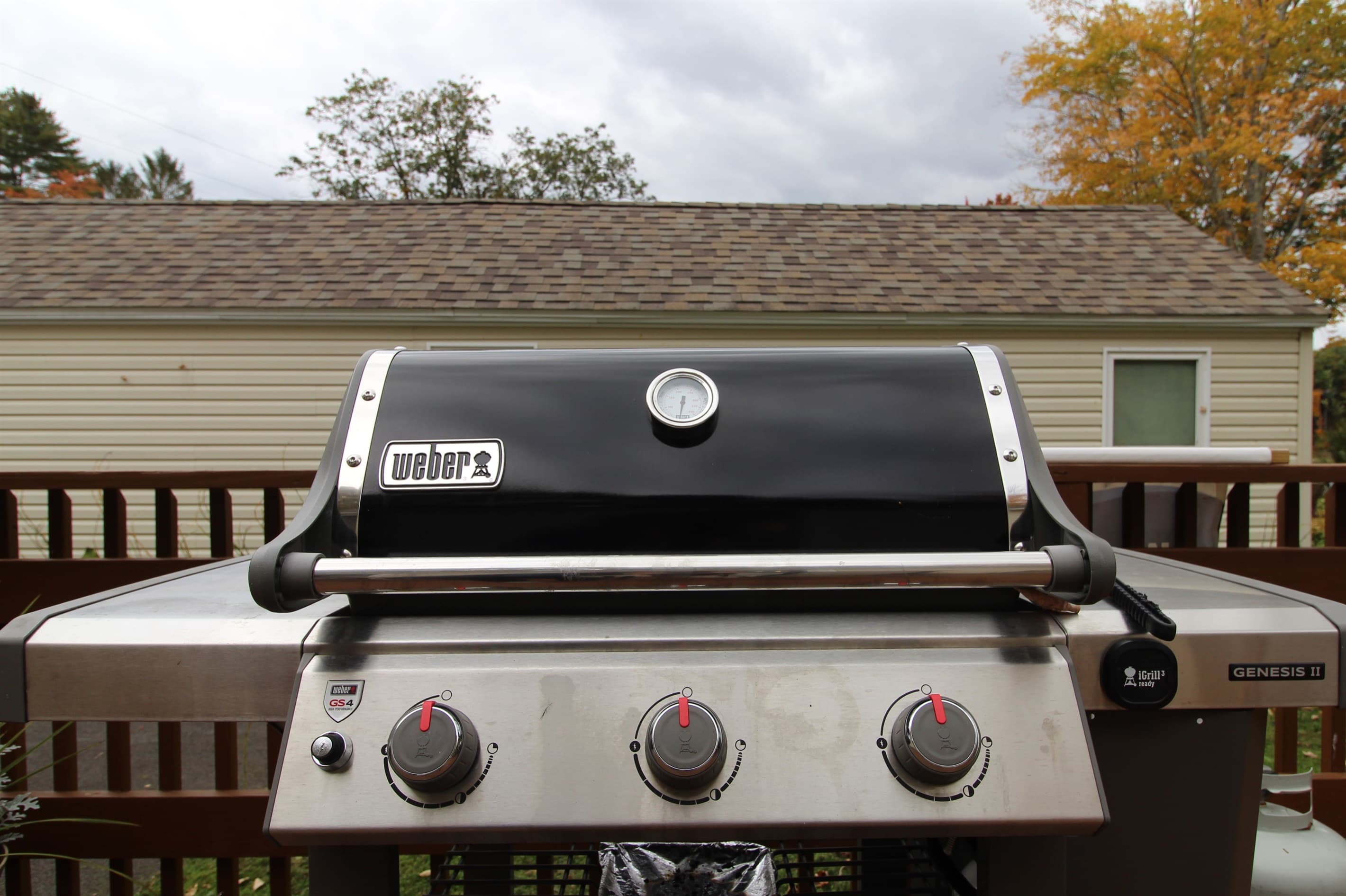 Weber gas grill for cookouts on the deck