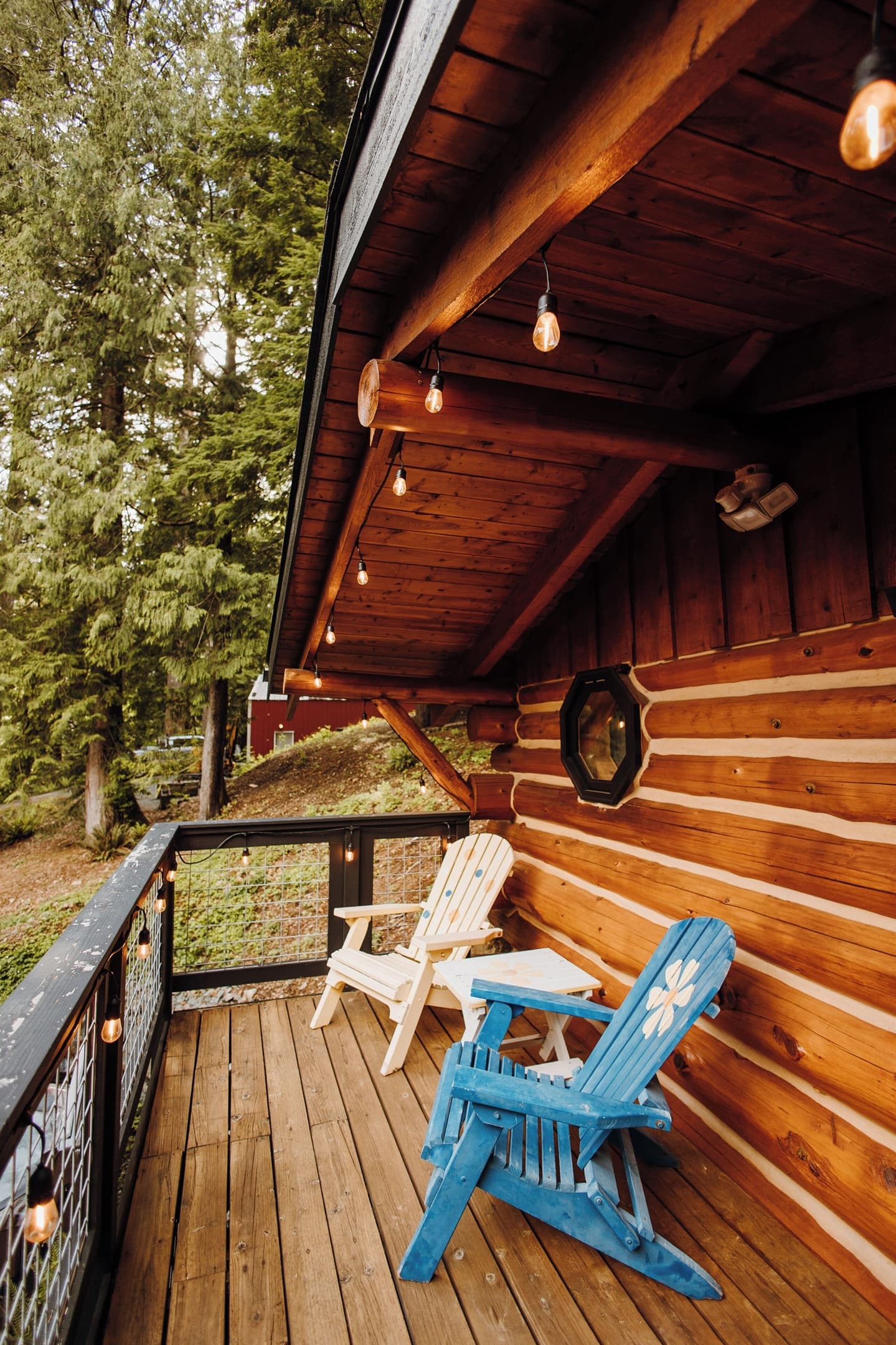Seating area on the bunk house patio, located behind the main house.