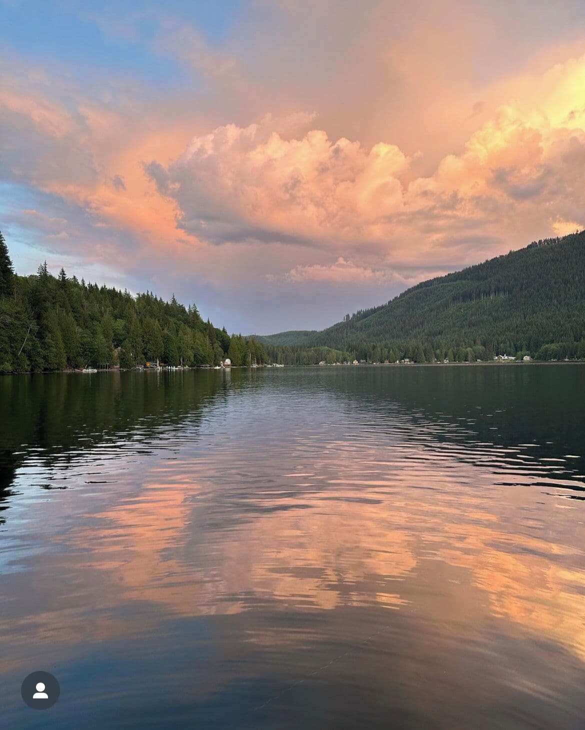 View of the lake at sunset.