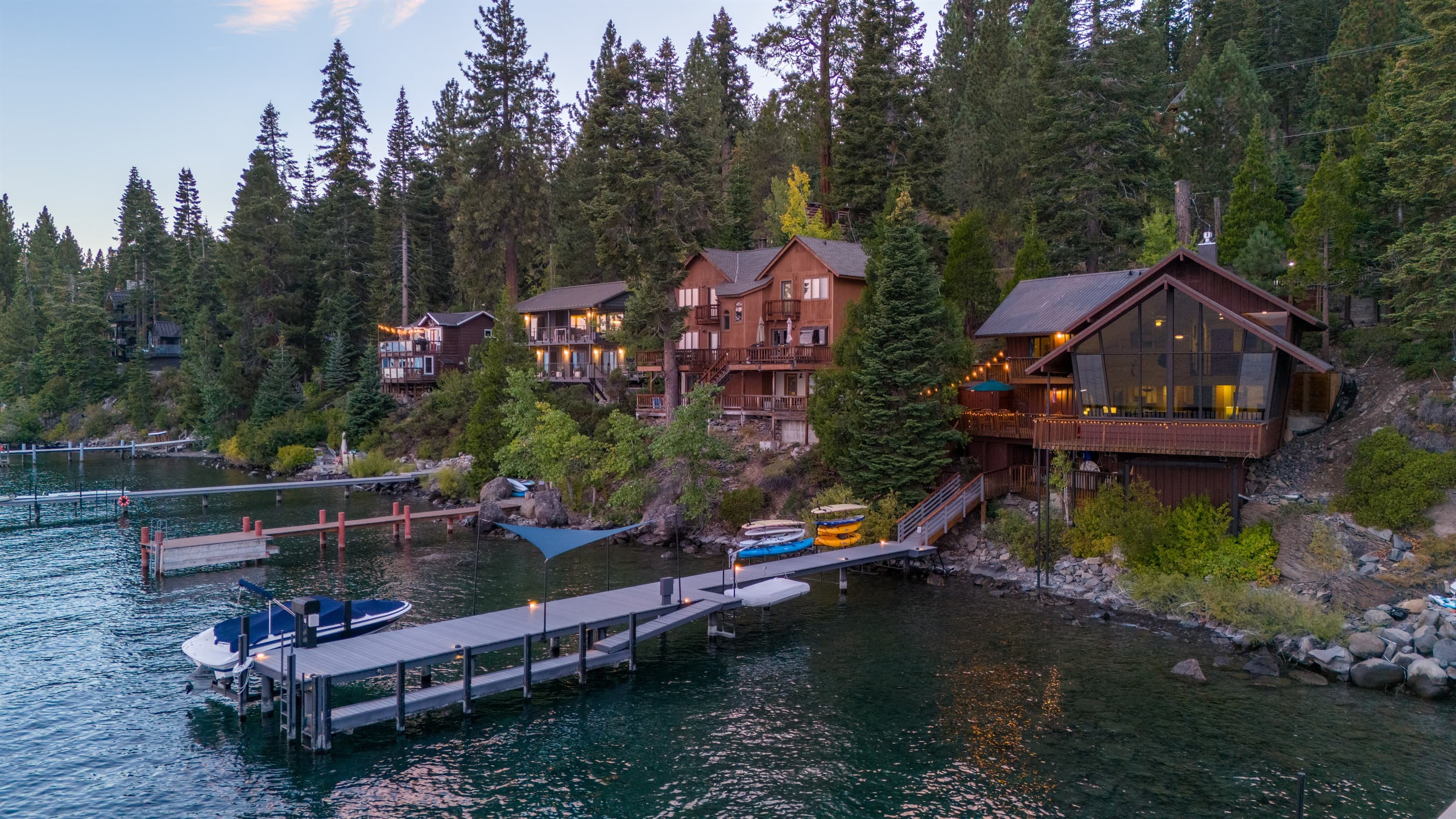 Enjoy the sunsets from the private dock, where the sky lights up in shades of gold and pink over the lake.