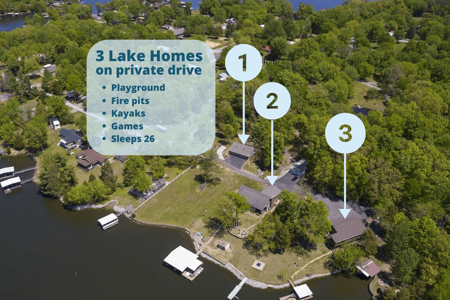 3 Lake homes on private drive