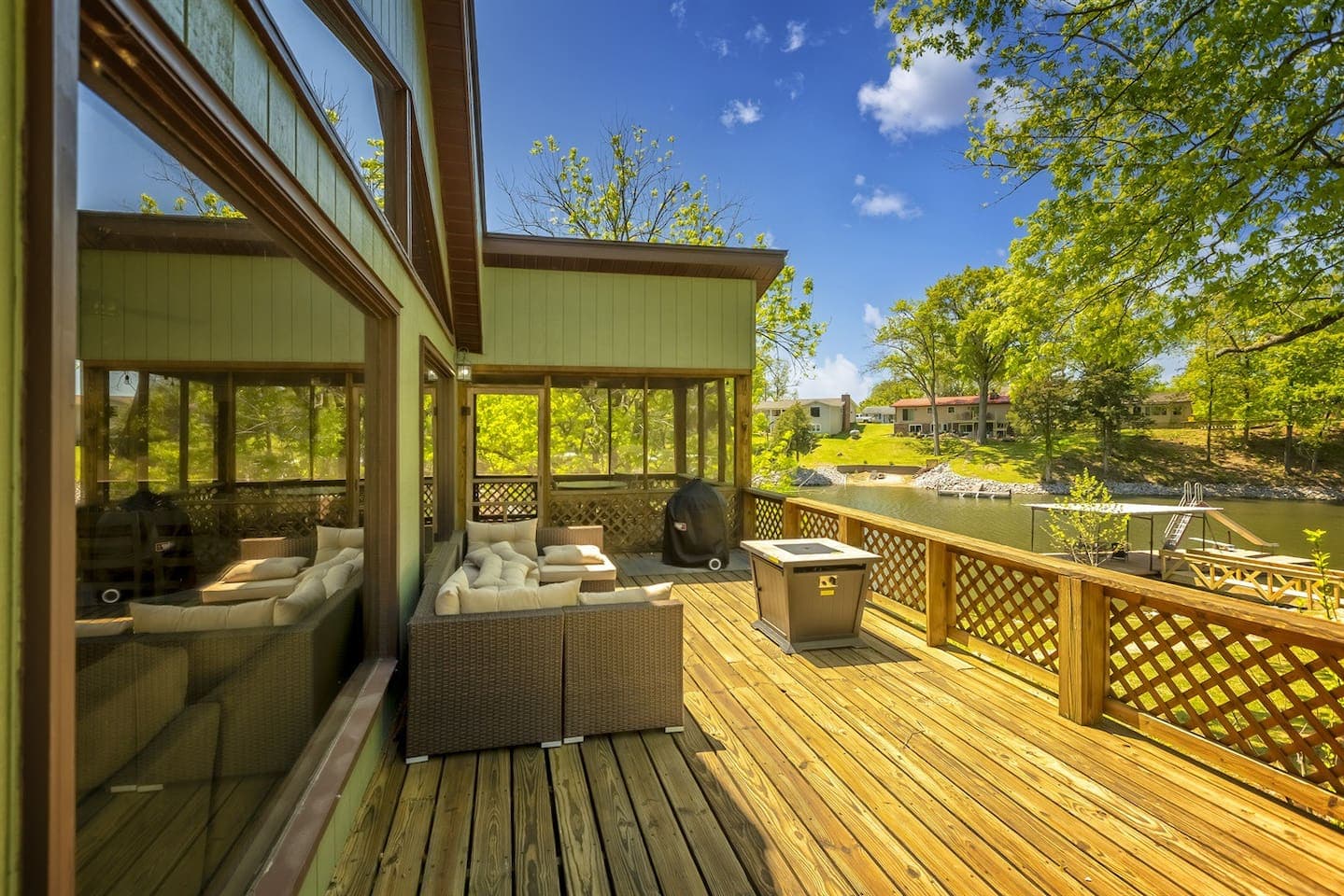 Ample deck space with propane firepit