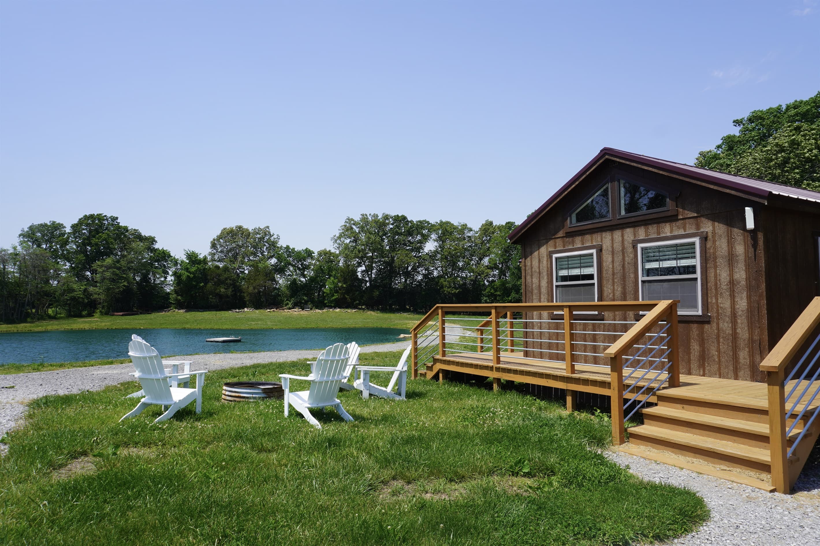 Cabin view with outdoor seating