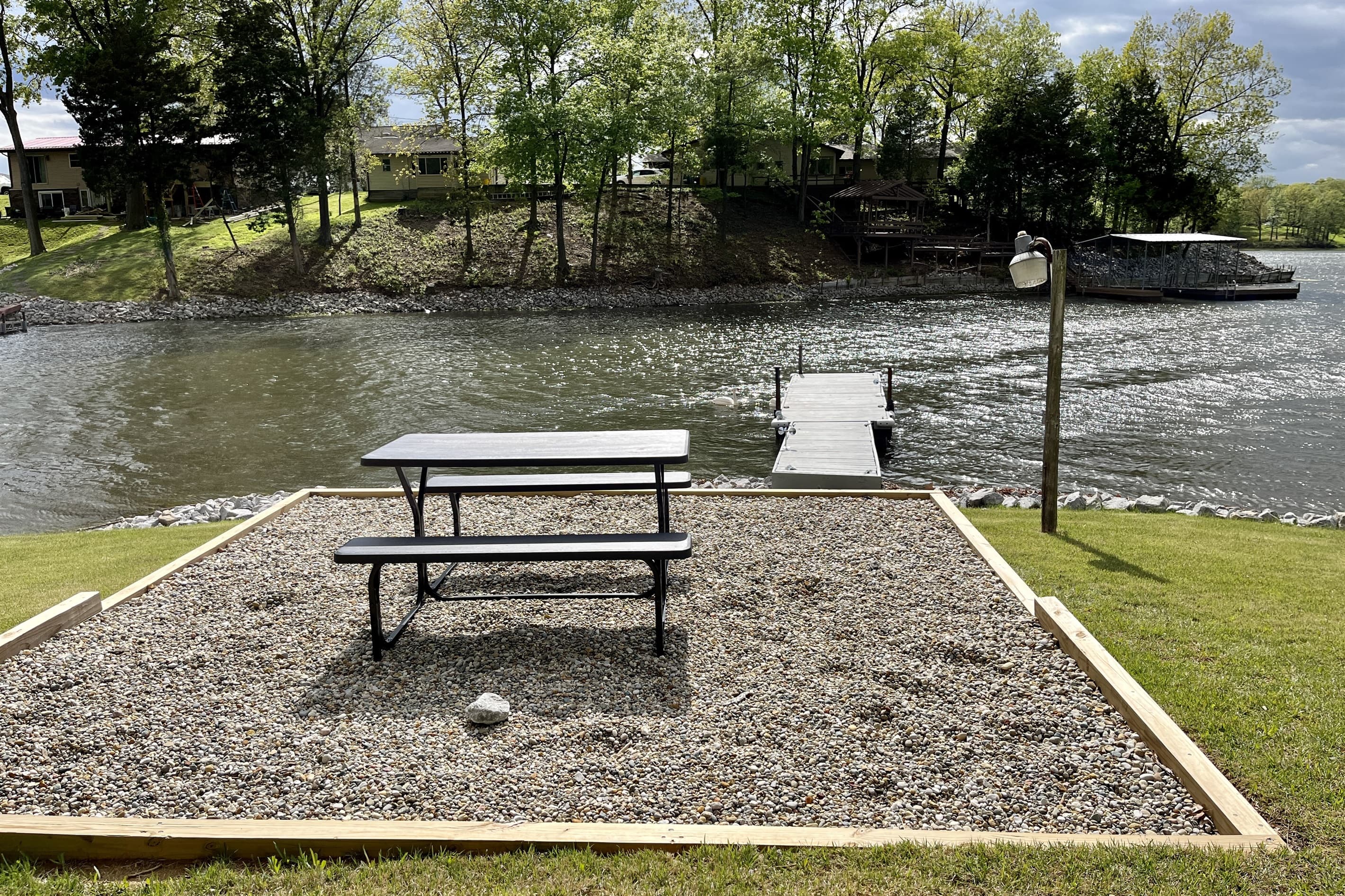 Picnic table by the water