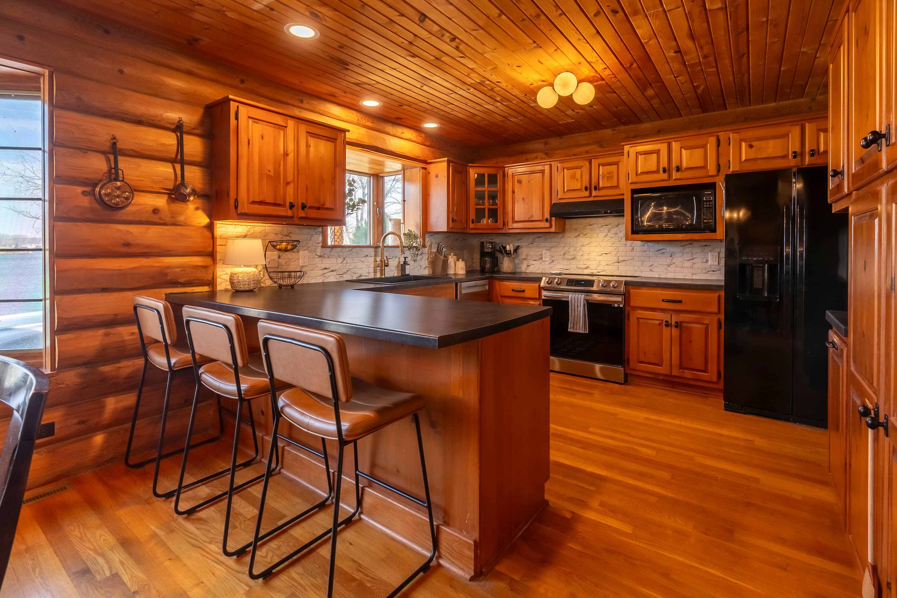 Bar seating in the kitchen