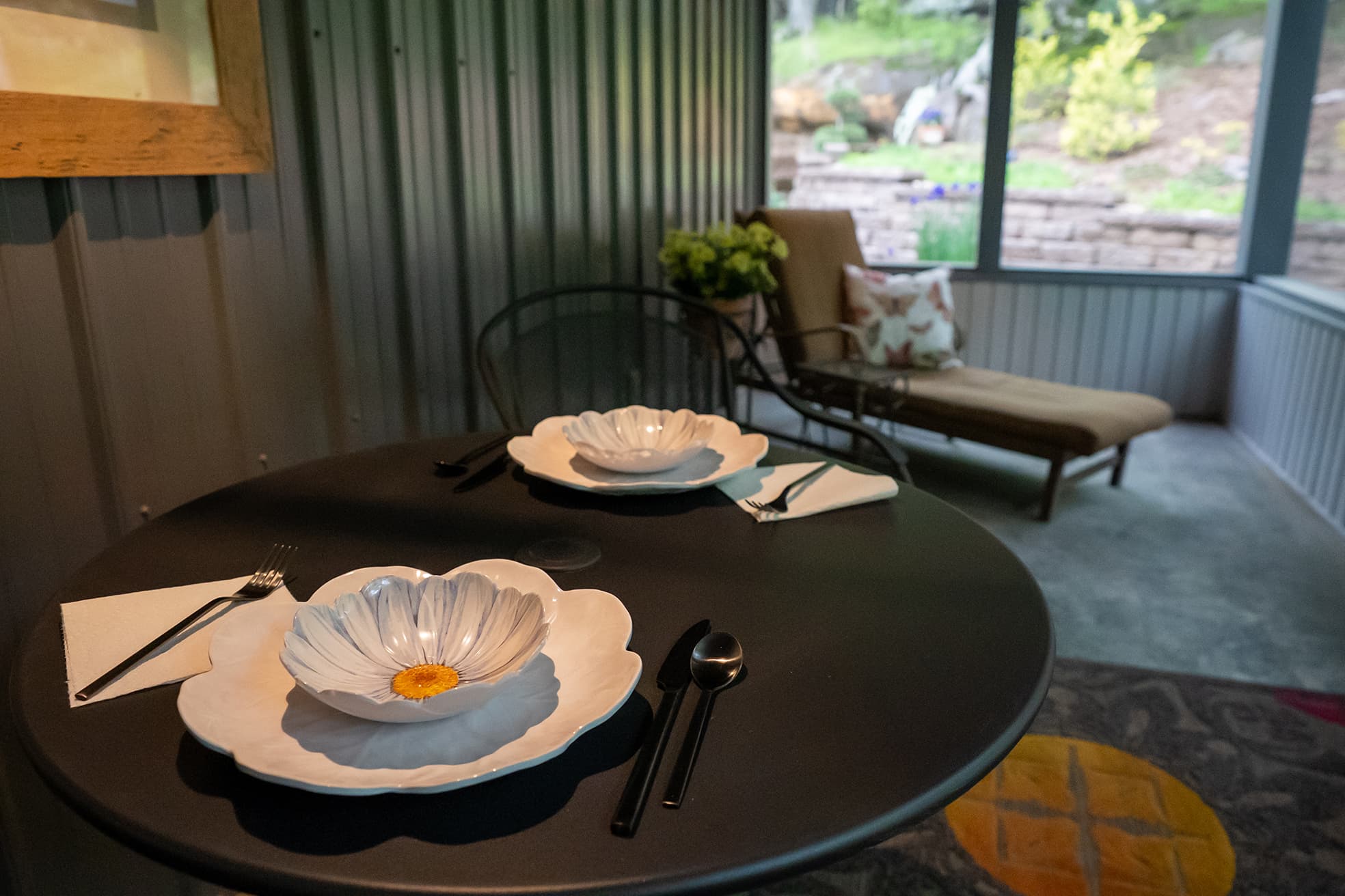 Outdoor dining space on porch