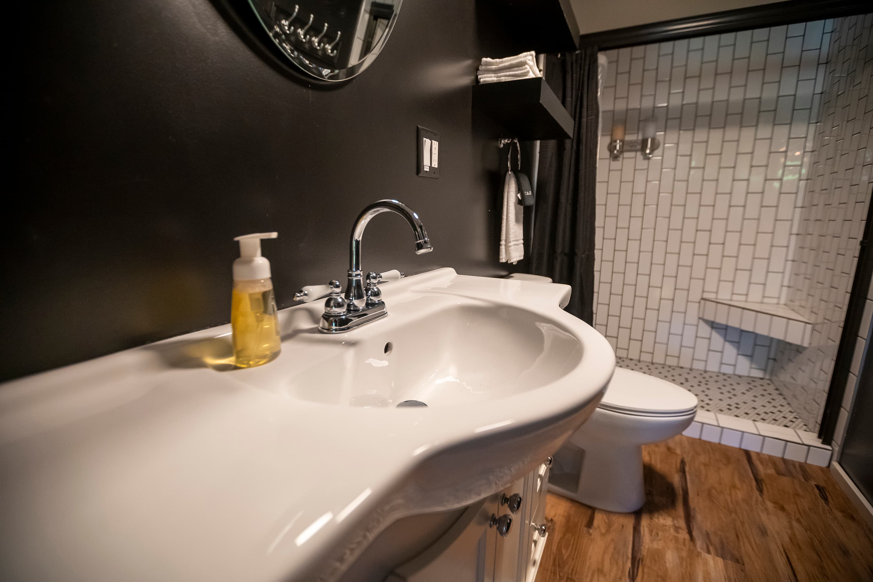 Clean bathroom with amenities 